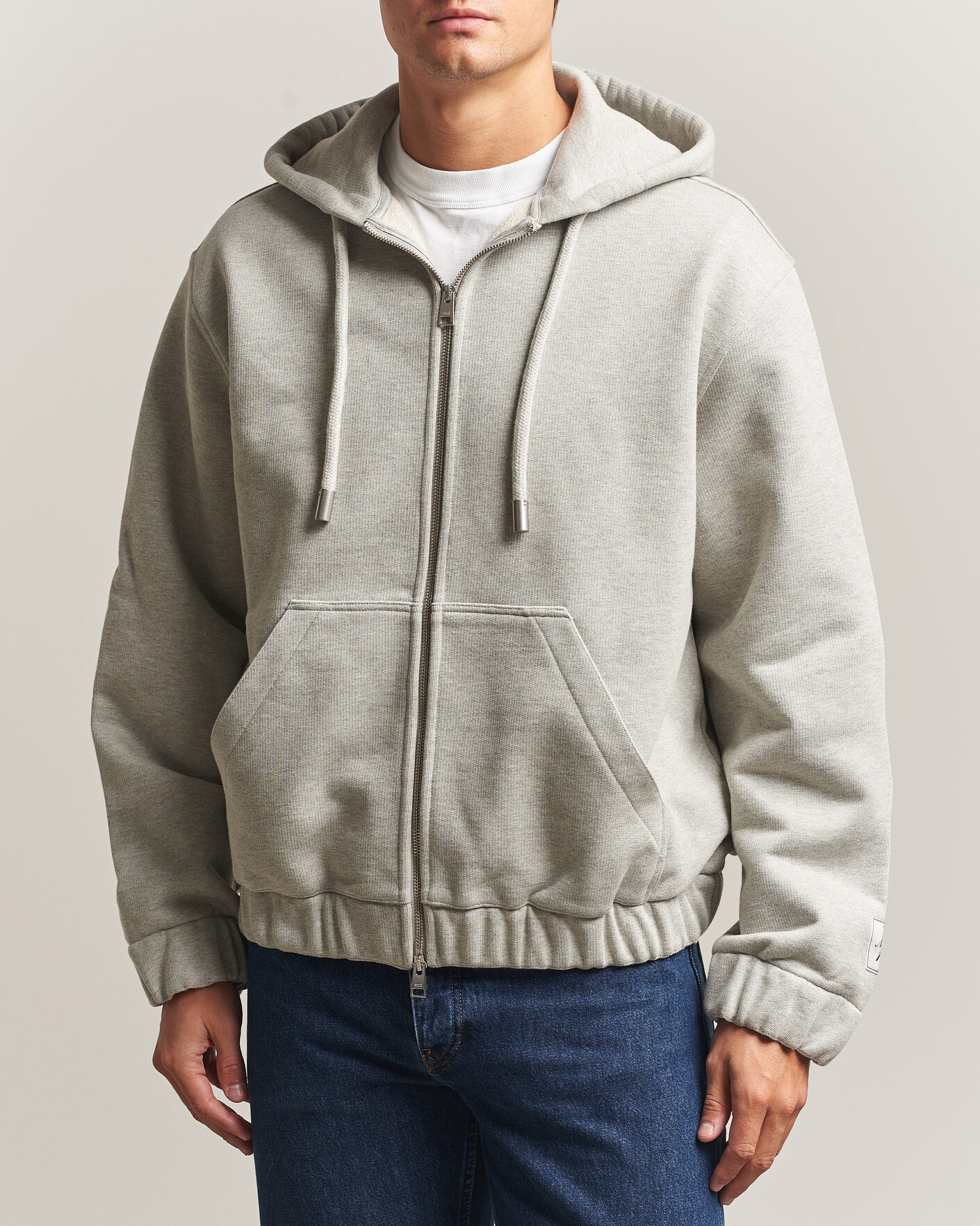 Heren | Truien | AMI | Heritage Logo Full Zip Hoodie Light Grey Melange