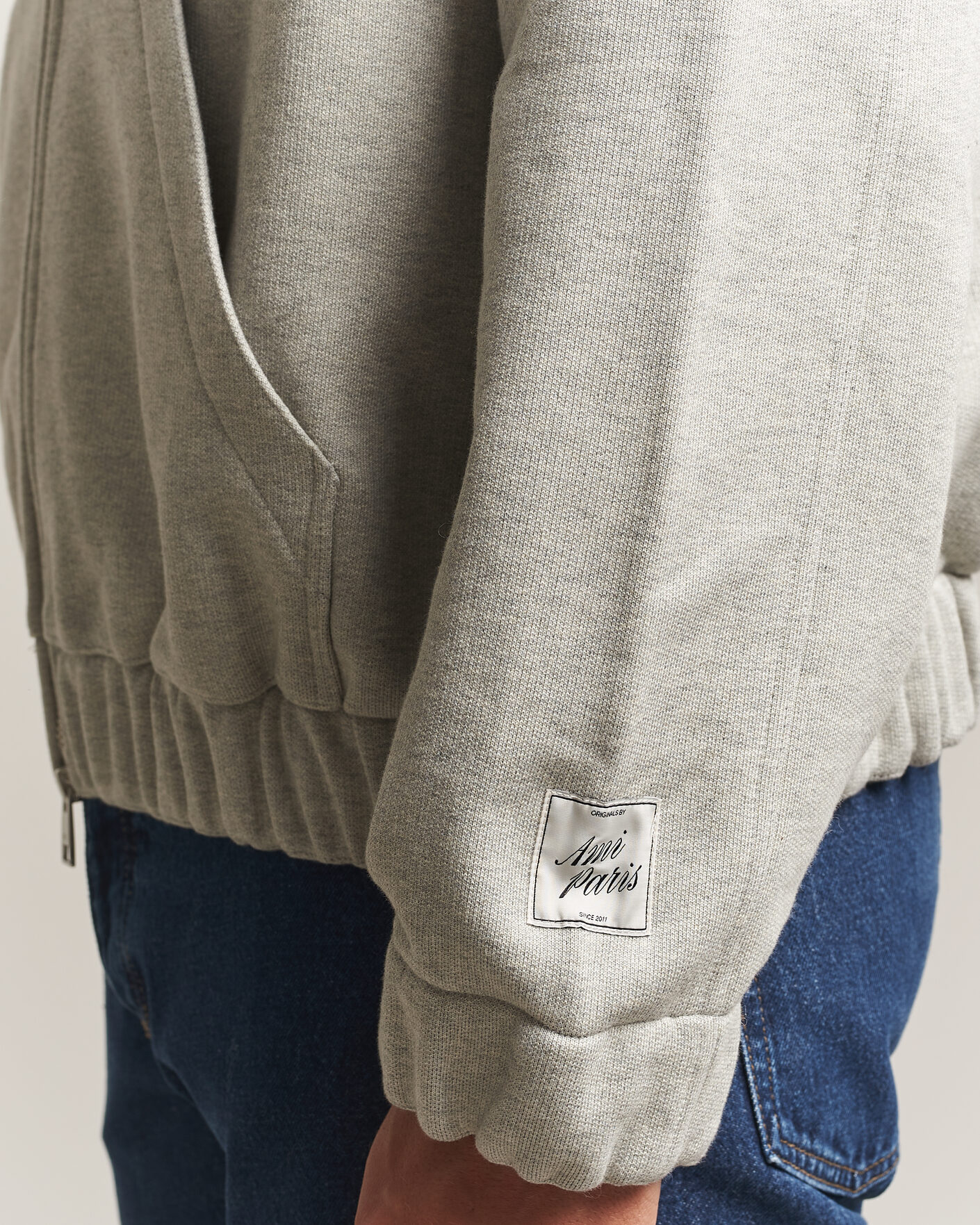 Heren | Truien | AMI | Heritage Logo Full Zip Hoodie Light Grey Melange