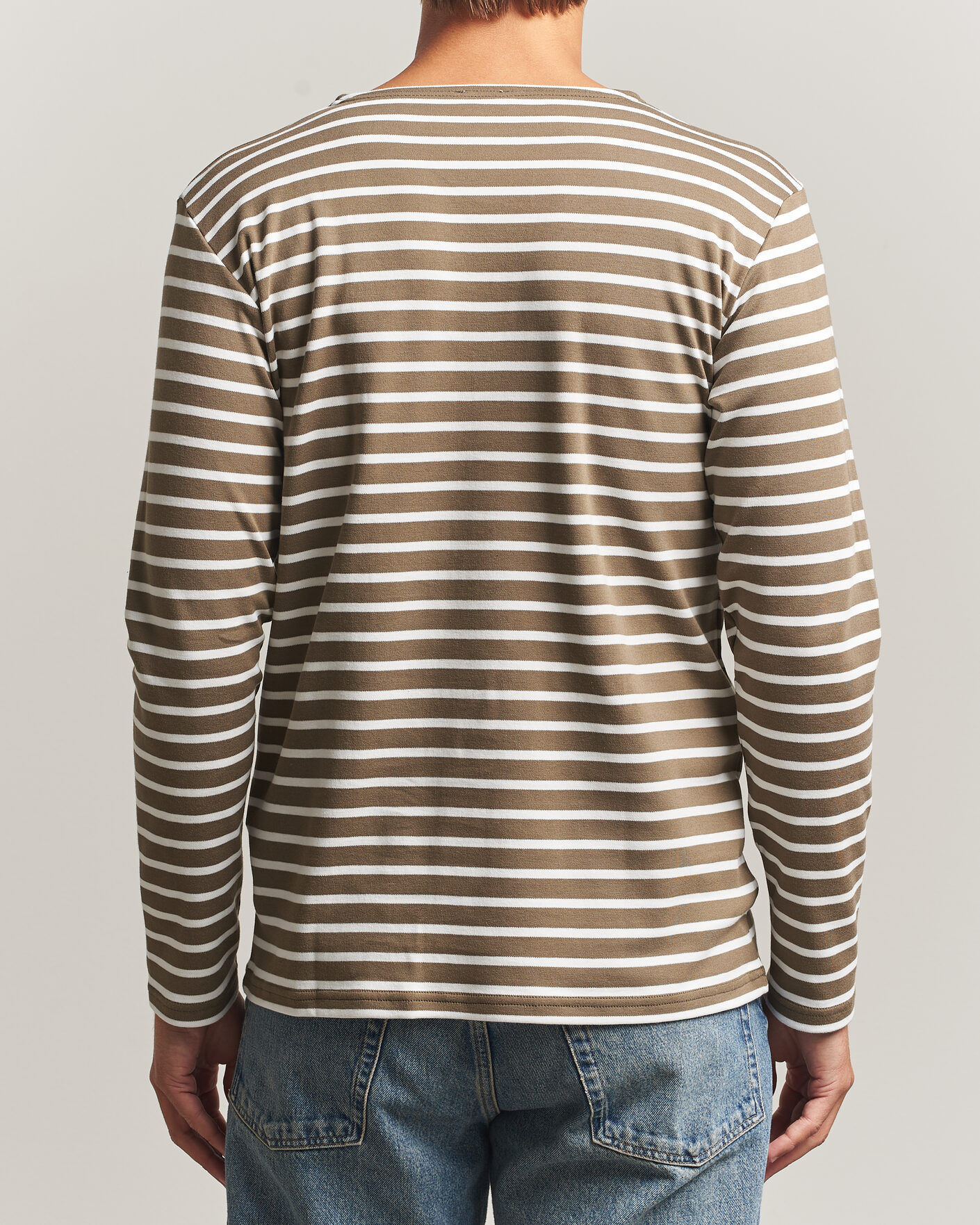 Heren | T-shirts | Armor-lux | Houat Héritage Stripe Long Sleeve T-Shirt Olive/Milk