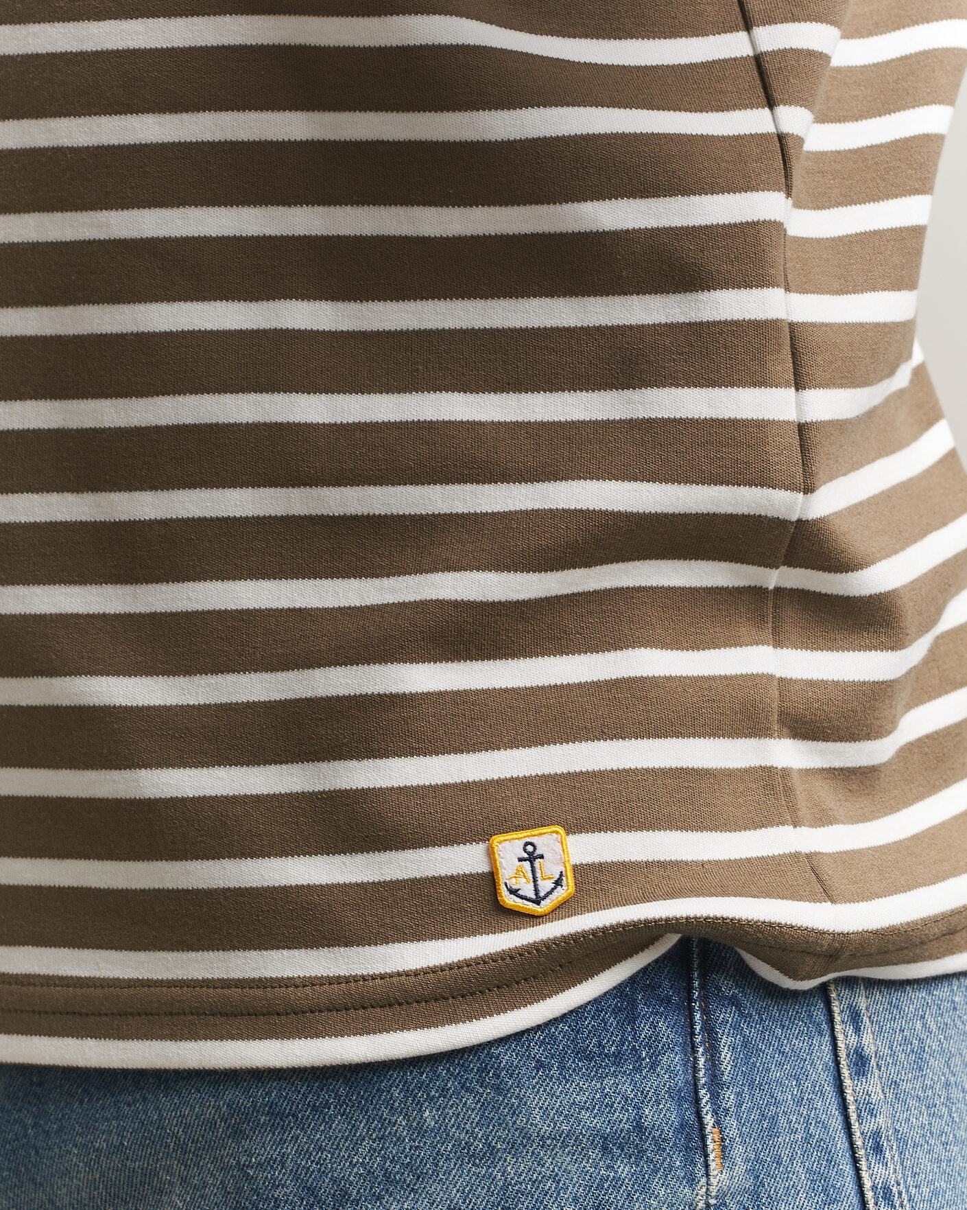 Heren | T-shirts | Armor-lux | Houat Héritage Stripe Long Sleeve T-Shirt Olive/Milk