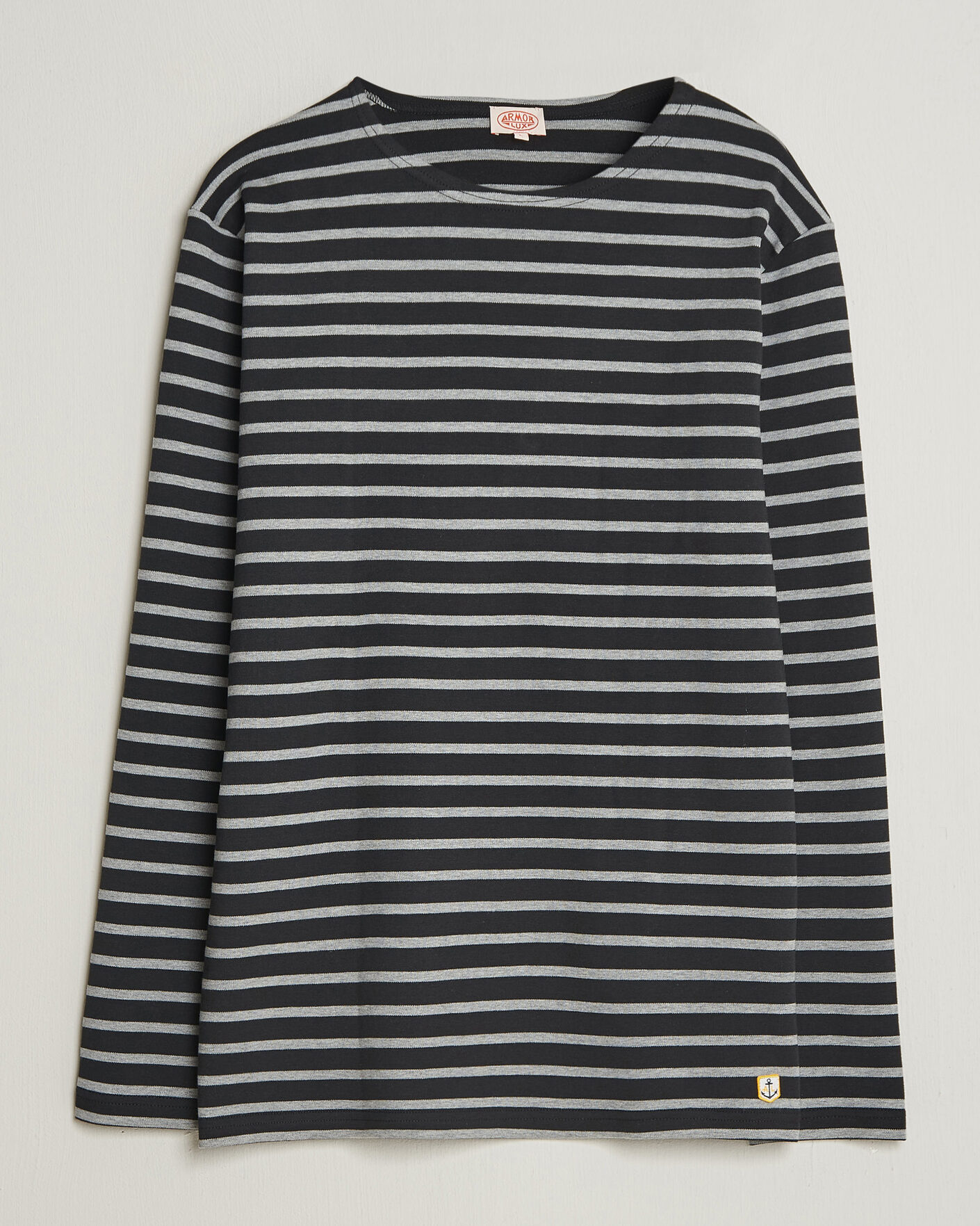 Heren | T-shirts | Armor-lux | Houat Héritage Stripe Long Sleeve T-Shirt Black/Grey
