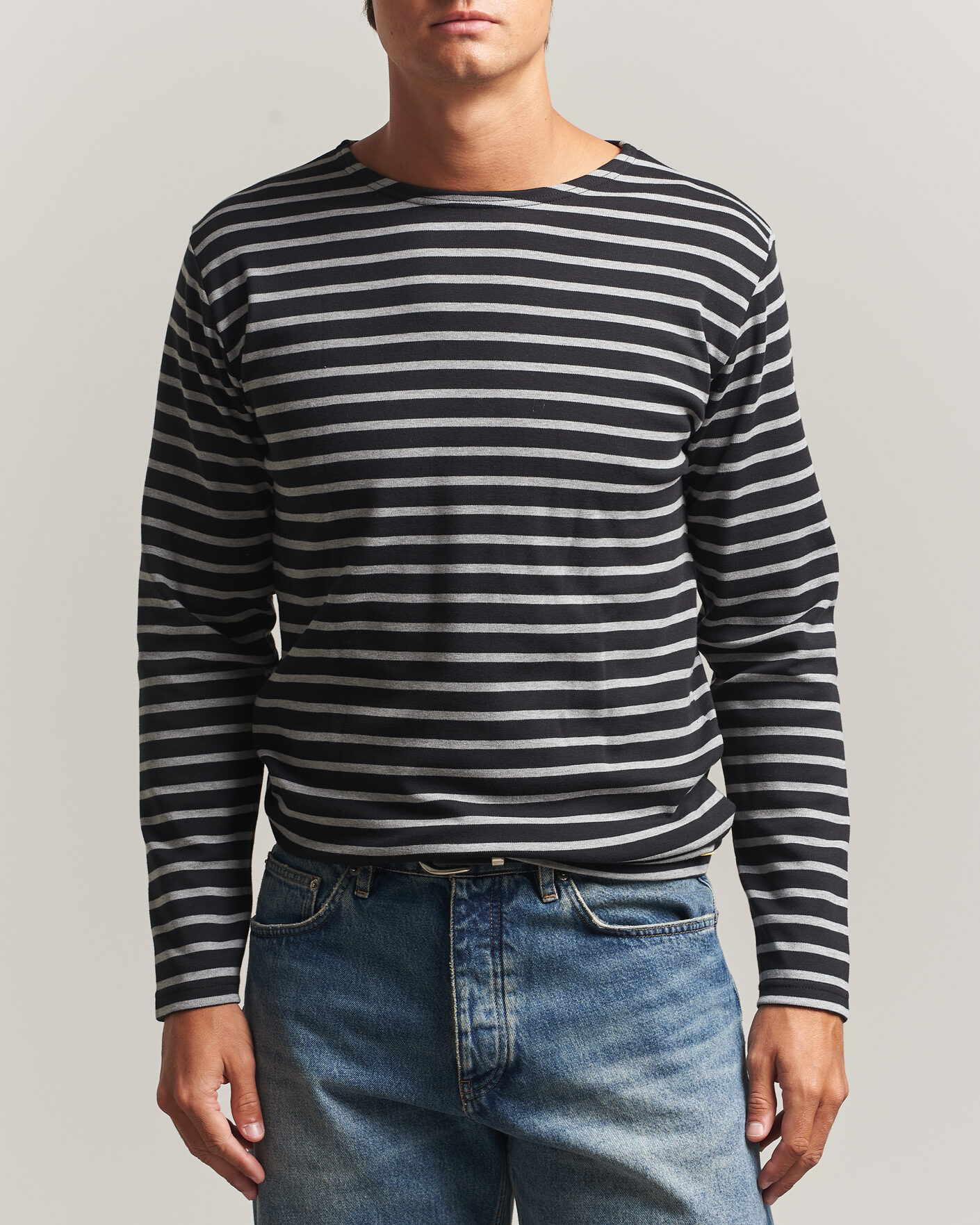 Heren | T-shirts | Armor-lux | Houat Héritage Stripe Long Sleeve T-Shirt Black/Grey