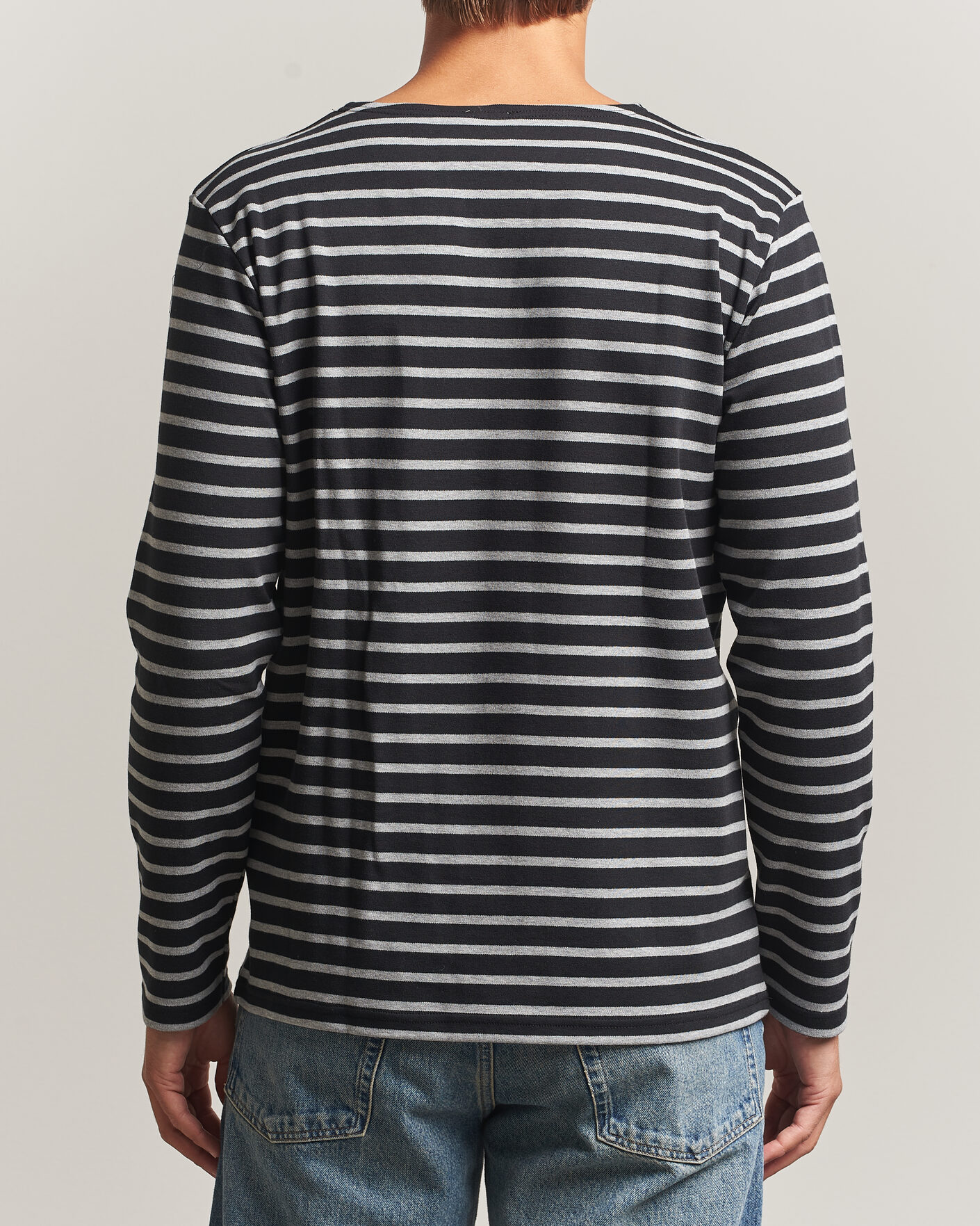 Heren | T-shirts | Armor-lux | Houat Héritage Stripe Long Sleeve T-Shirt Black/Grey