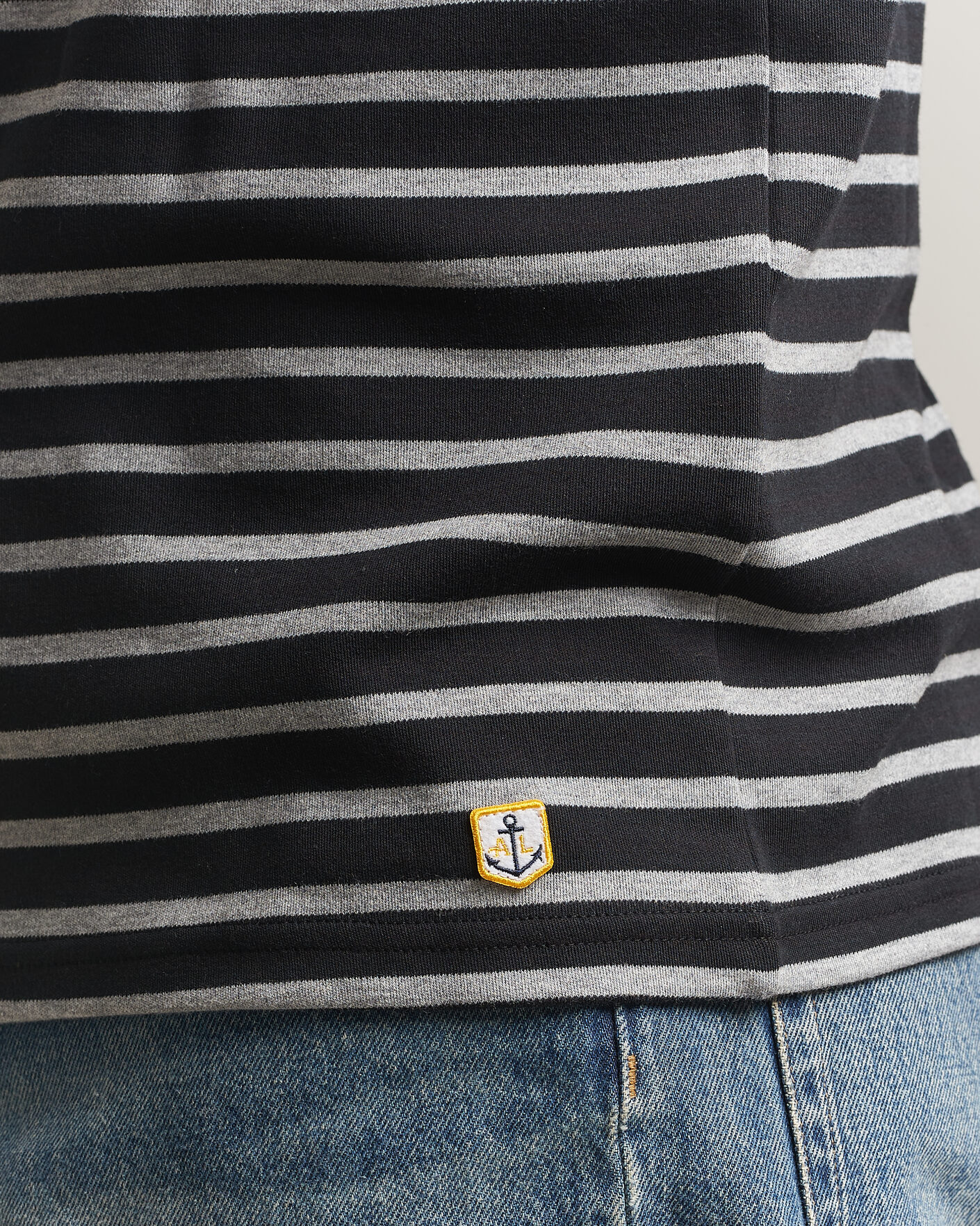 Heren | T-shirts | Armor-lux | Houat Héritage Stripe Long Sleeve T-Shirt Black/Grey