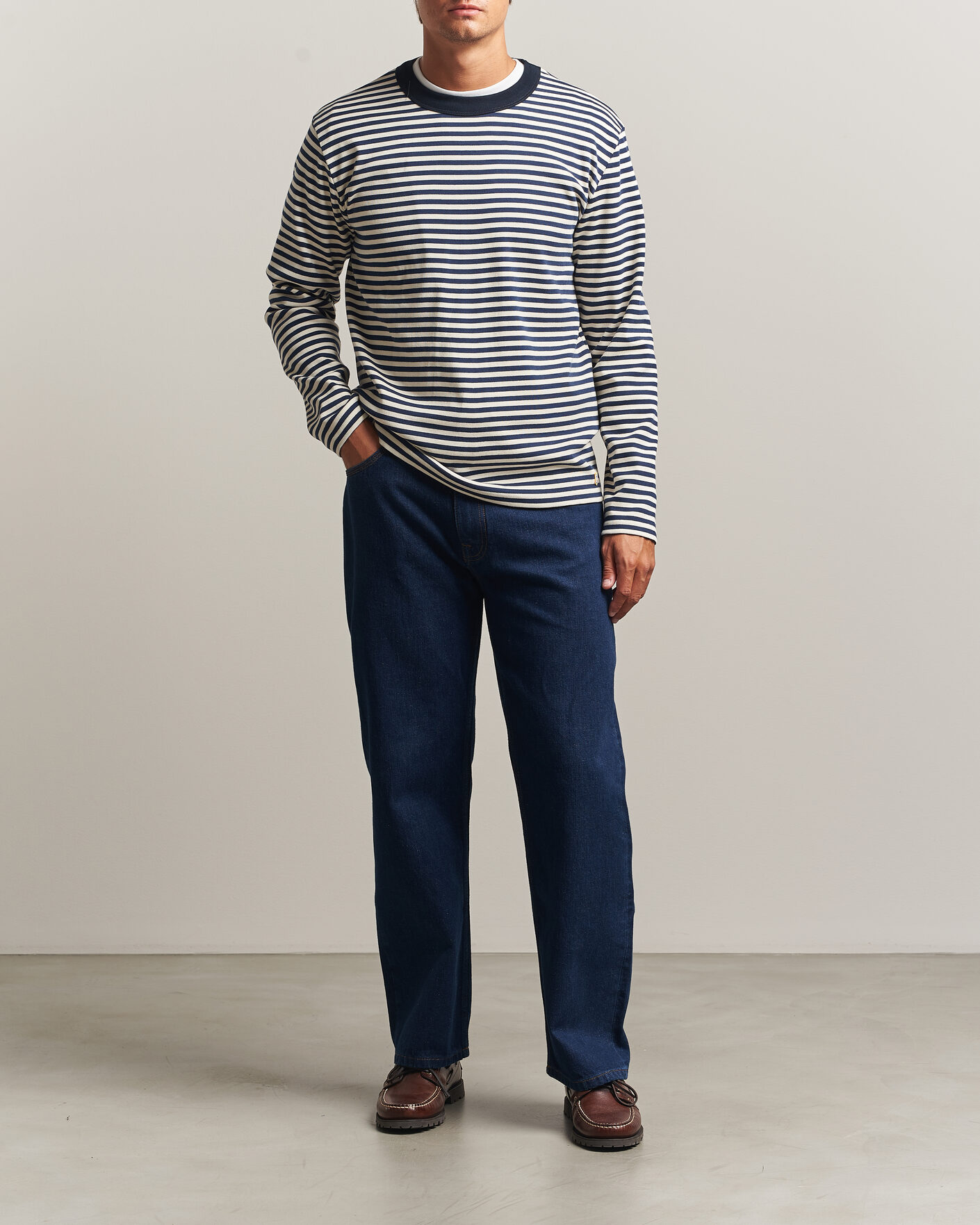Heren | T-shirts | Armor-lux | Héritage Striped Long Sleeve T-Shirt Marine/Milk