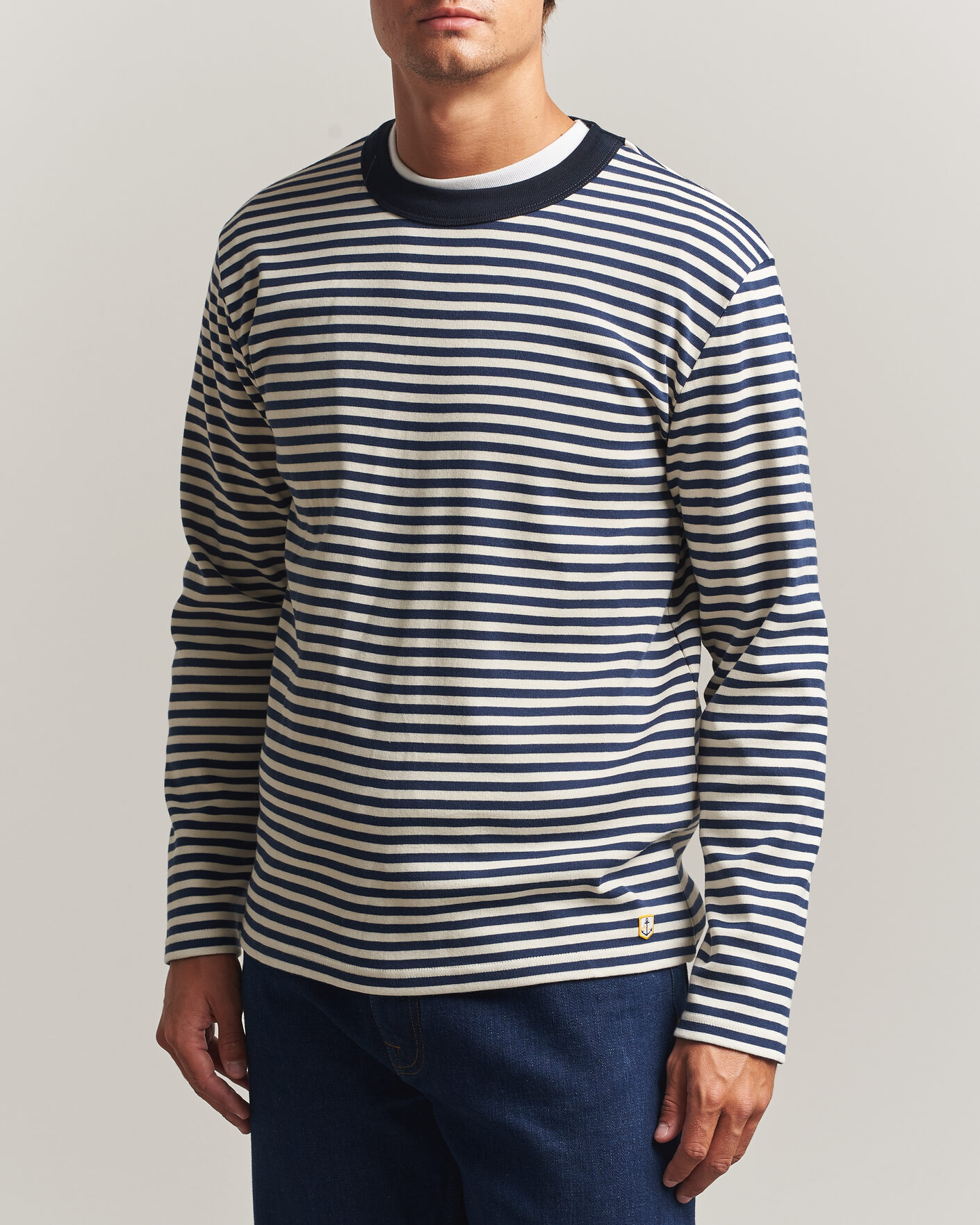 Heren | T-shirts | Armor-lux | Héritage Striped Long Sleeve T-Shirt Marine/Milk