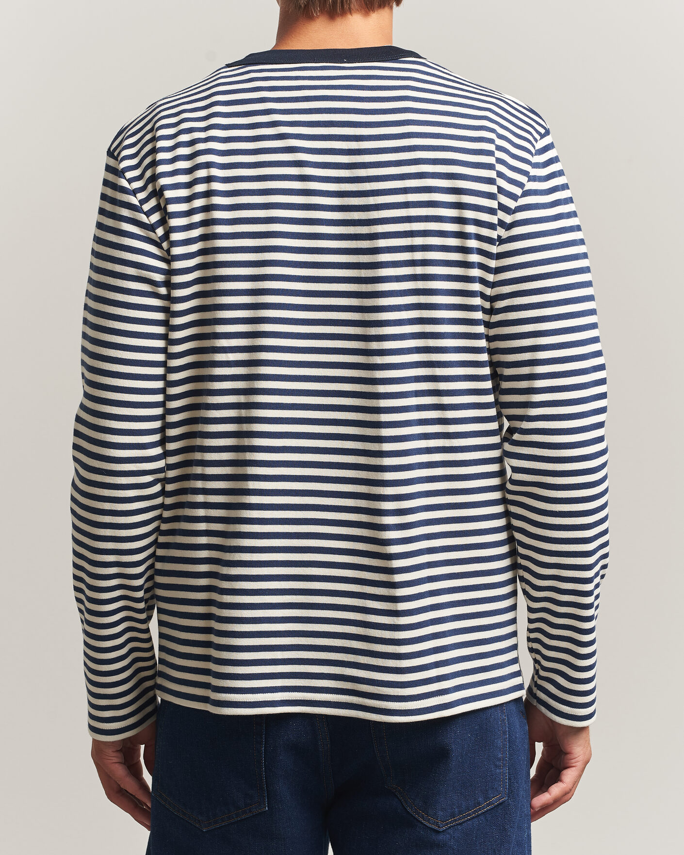 Heren | T-shirts | Armor-lux | Héritage Striped Long Sleeve T-Shirt Marine/Milk