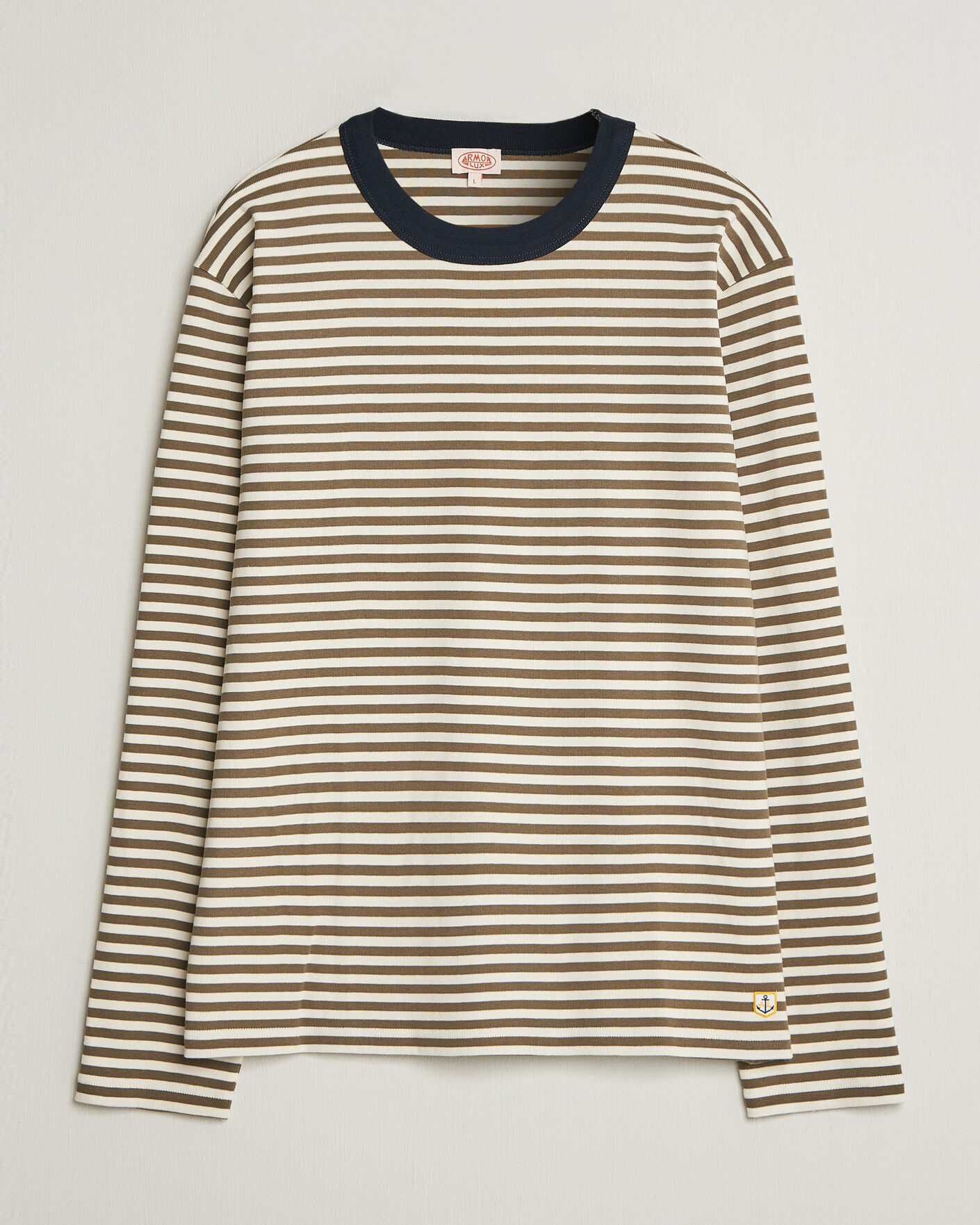 Heren | T-shirts | Armor-lux | Héritage Striped Long Sleeve T-Shirt Olive/Milk