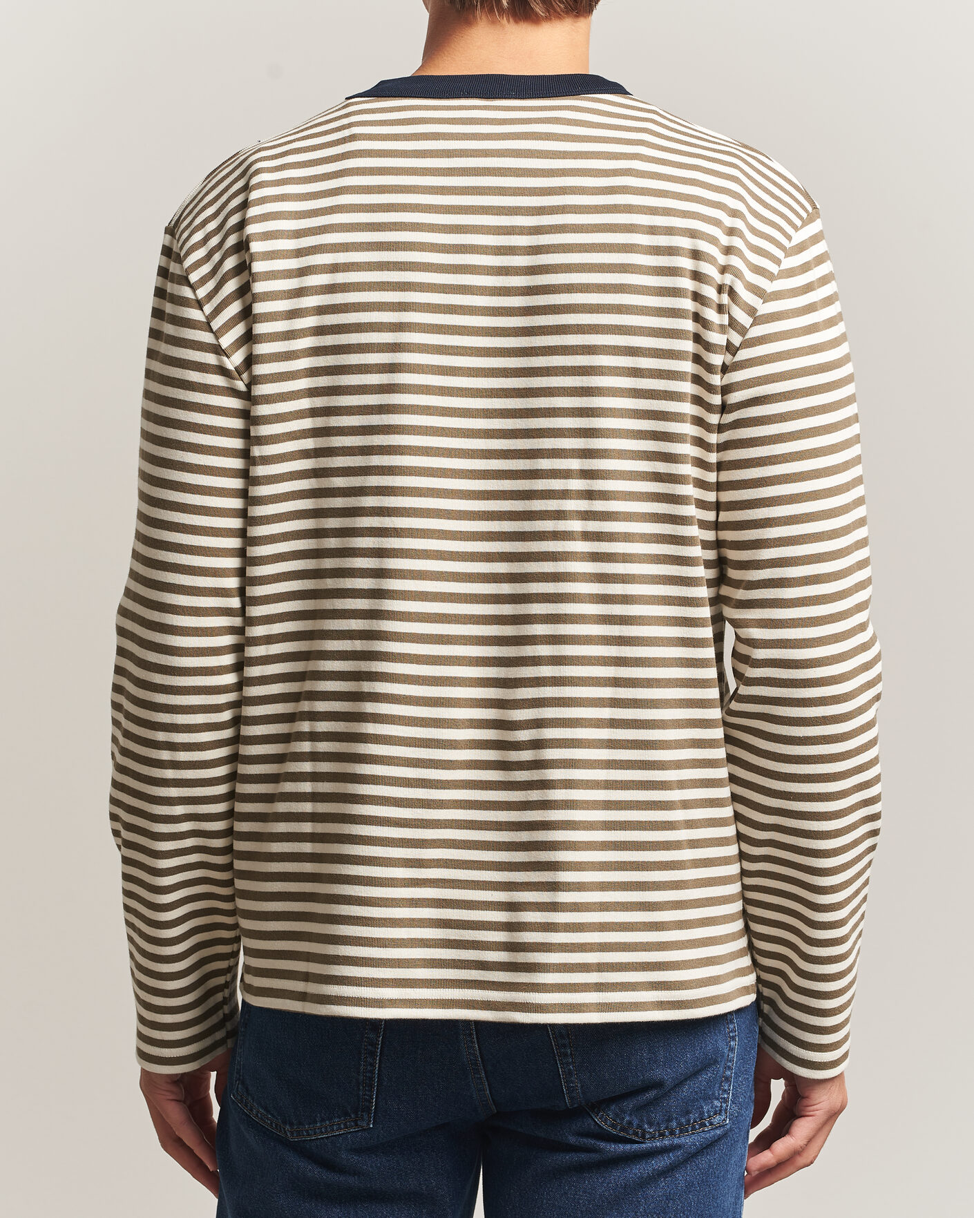 Heren | T-shirts | Armor-lux | Héritage Striped Long Sleeve T-Shirt Olive/Milk