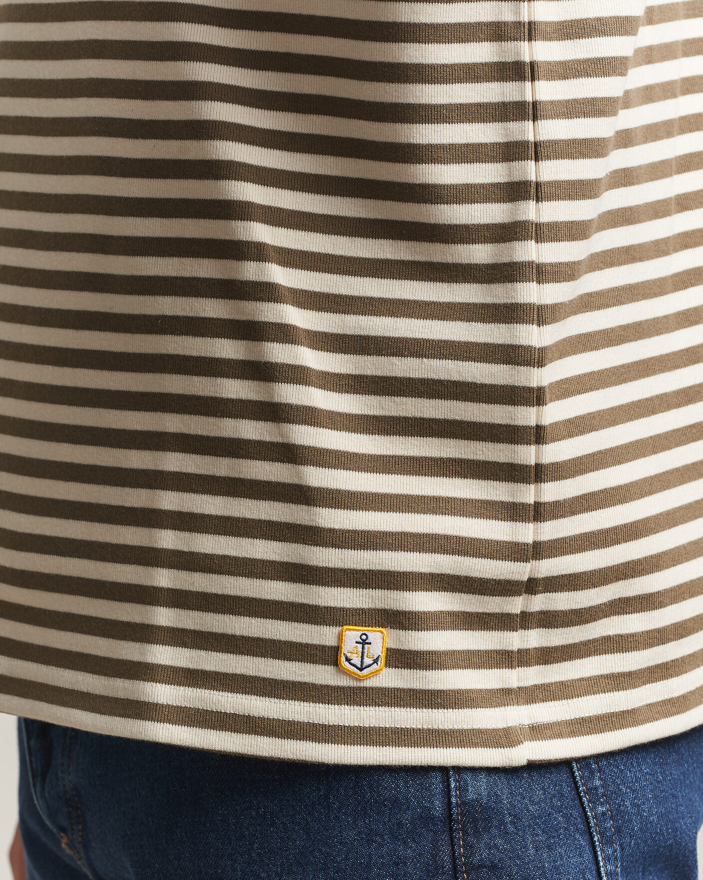 Heren | T-shirts | Armor-lux | Héritage Striped Long Sleeve T-Shirt Olive/Milk