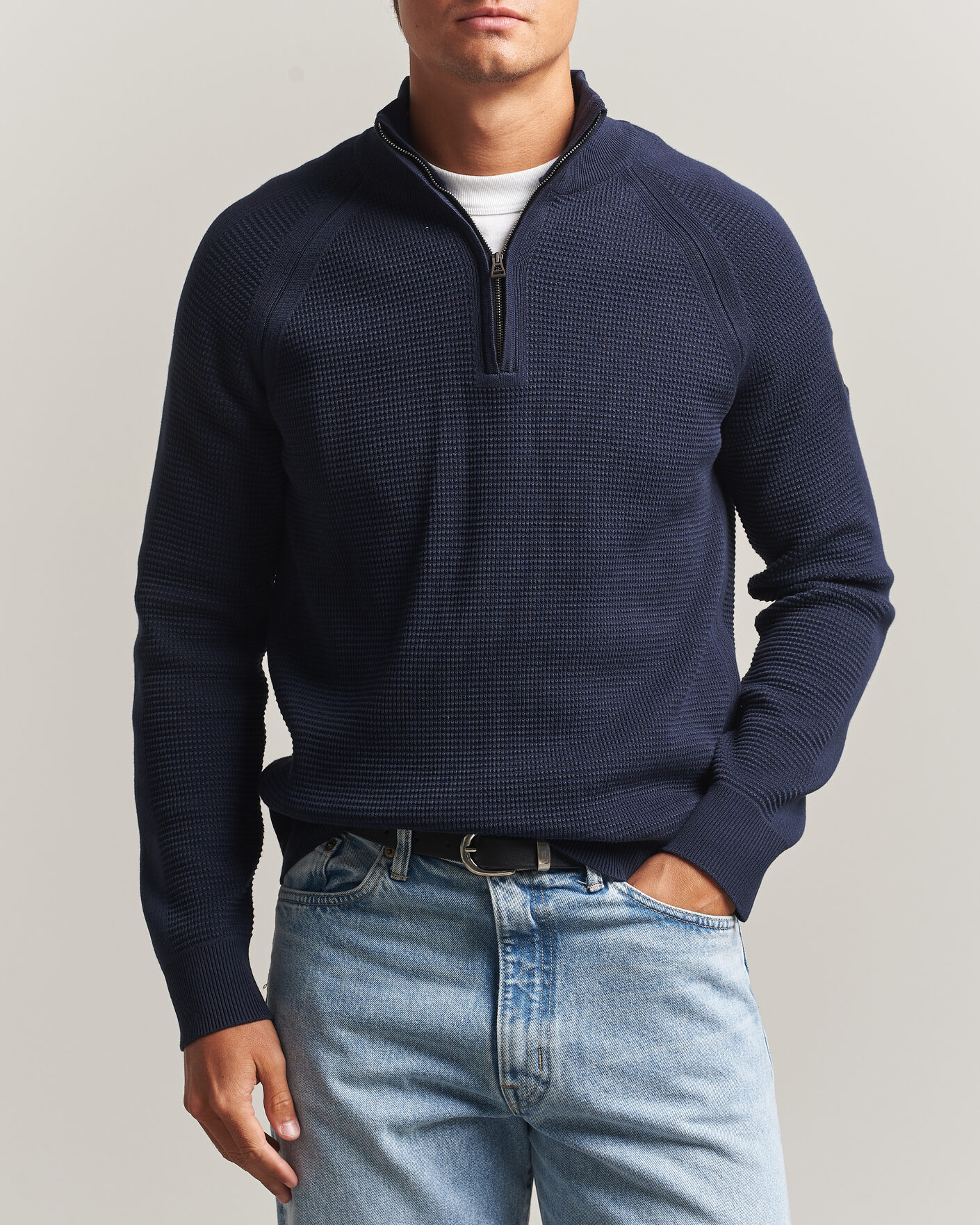 Heren | Truien | Belstaff | Bradwell Cotton Knitted Quarter Zip Dark Ink