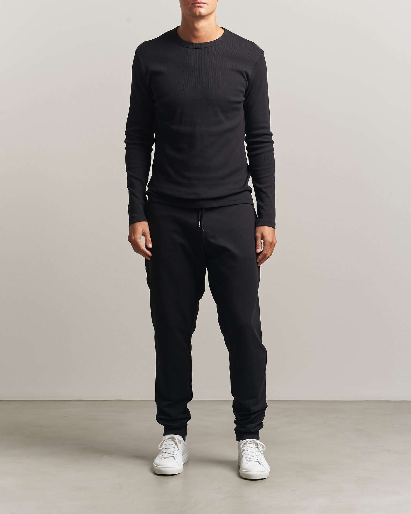 Heren | T-shirts | Bread & Boxers | Ribbed Long Sleeve T-Shirt Black
