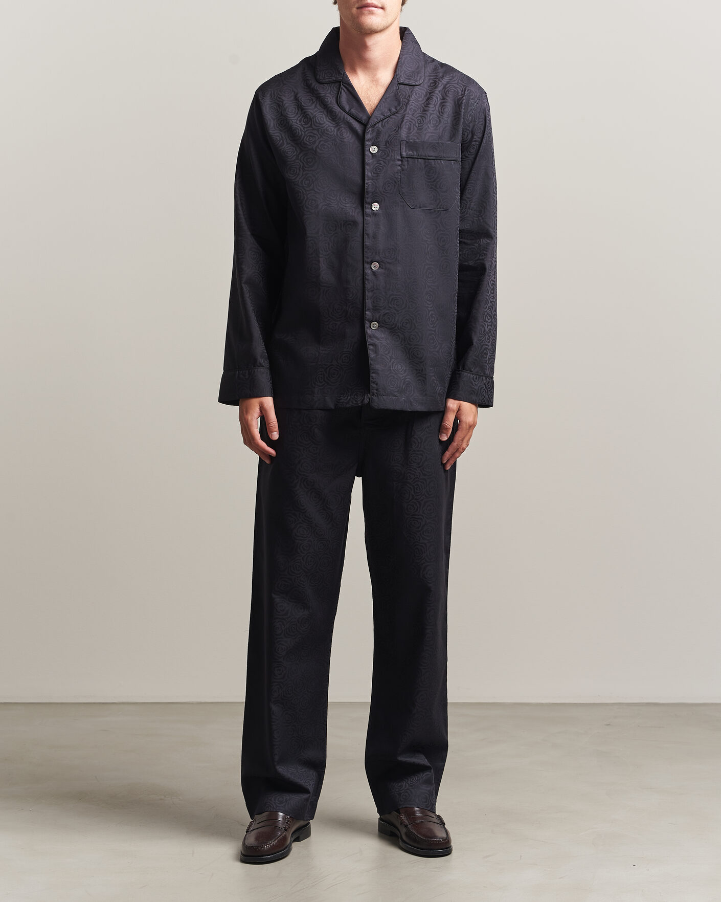 Heren | Pyjama's en gewaden | Derek Rose | Piped Jacquard Cotton Pyjama Set Black