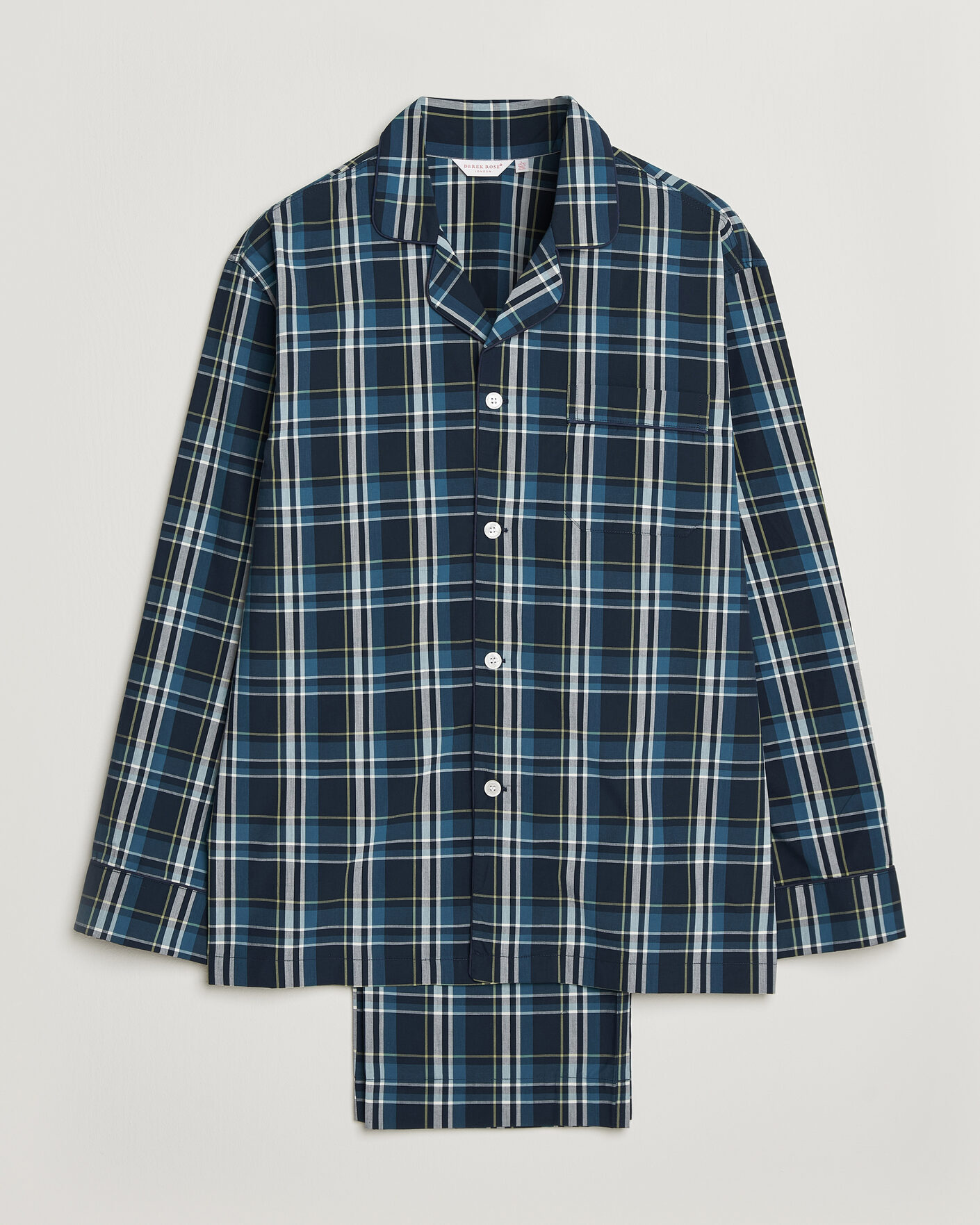 Heren | Pyjama's en gewaden | Derek Rose | Piped Checked Cotton Pyjama Set Navy