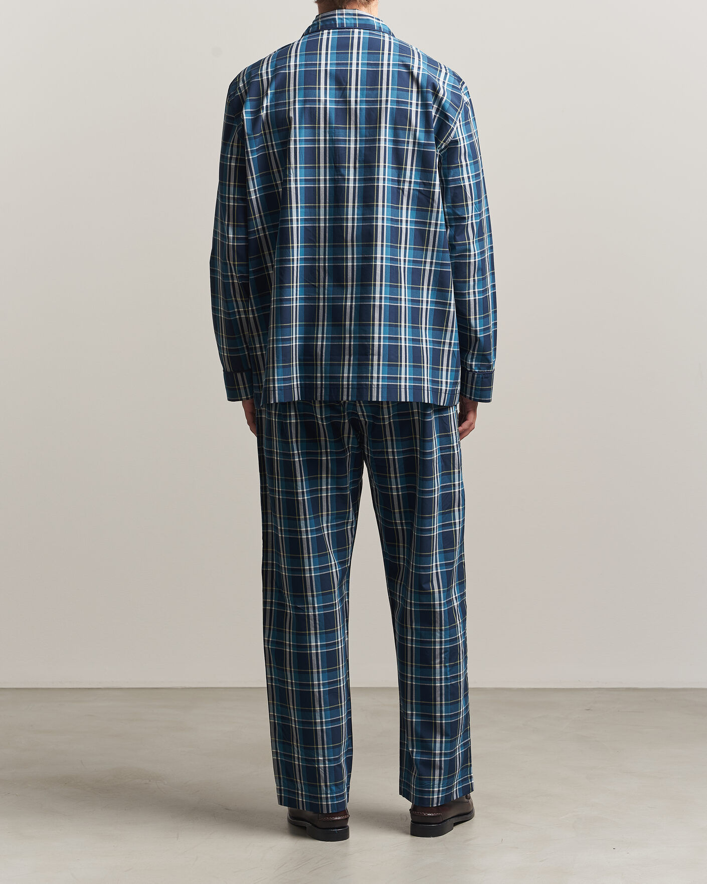 Heren | Pyjama's en gewaden | Derek Rose | Piped Checked Cotton Pyjama Set Navy