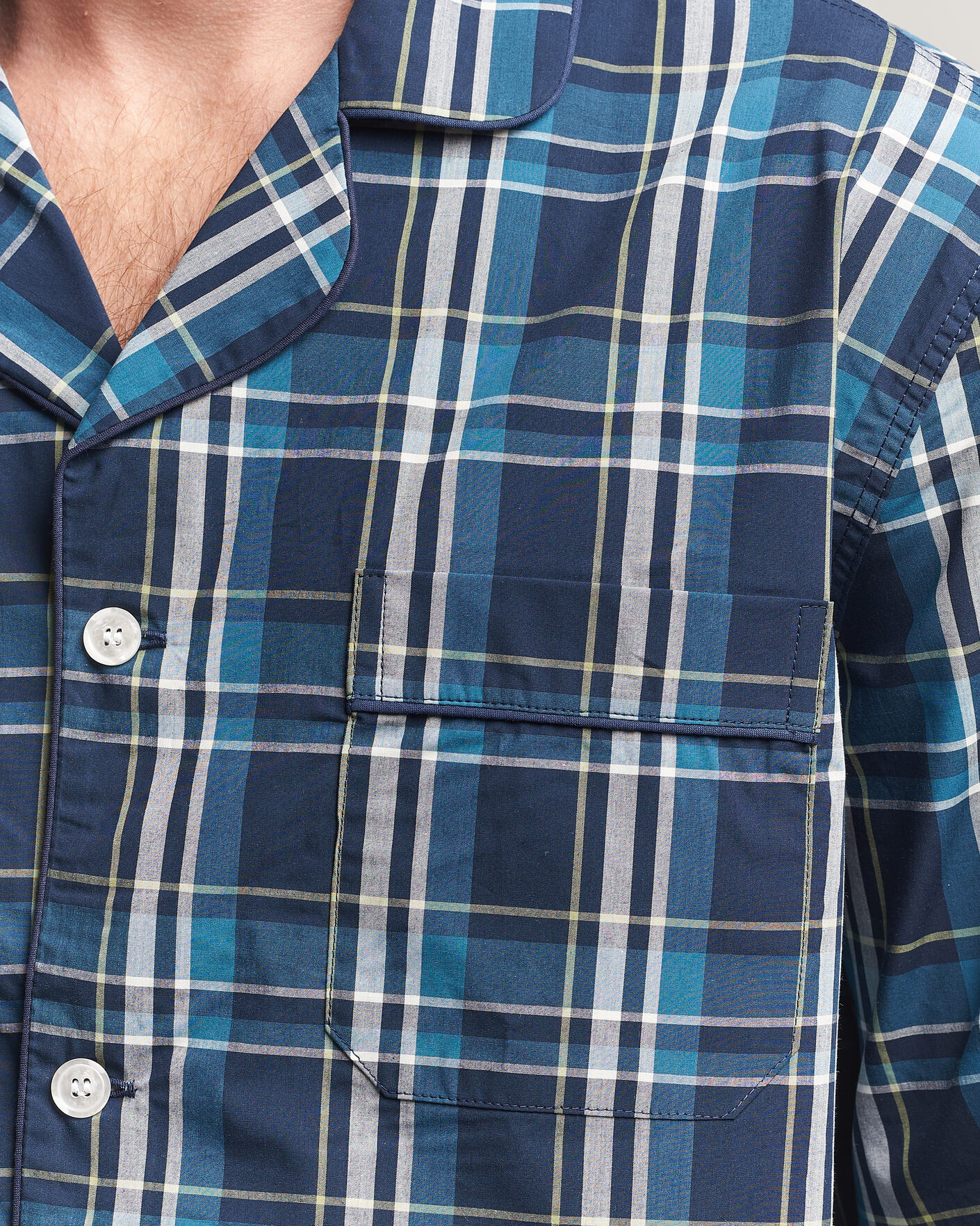 Heren | Pyjama's en gewaden | Derek Rose | Piped Checked Cotton Pyjama Set Navy