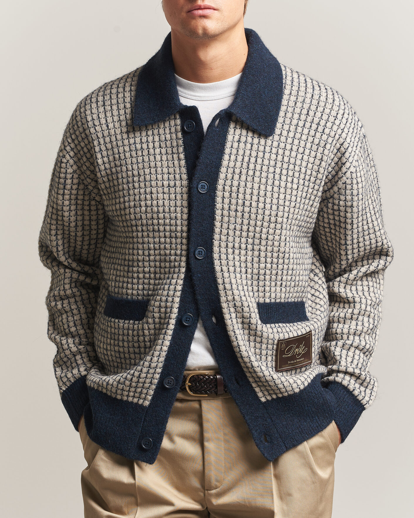 Heren | Truien | Drôle de Monsieur | Waffle Knitted Cardigan Navy