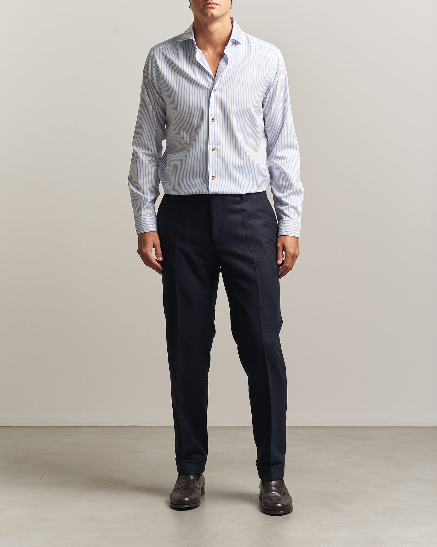 Heren | Overhemden | Eton | Casual Fit Signature Oxford Striped Shirt Light Blue
