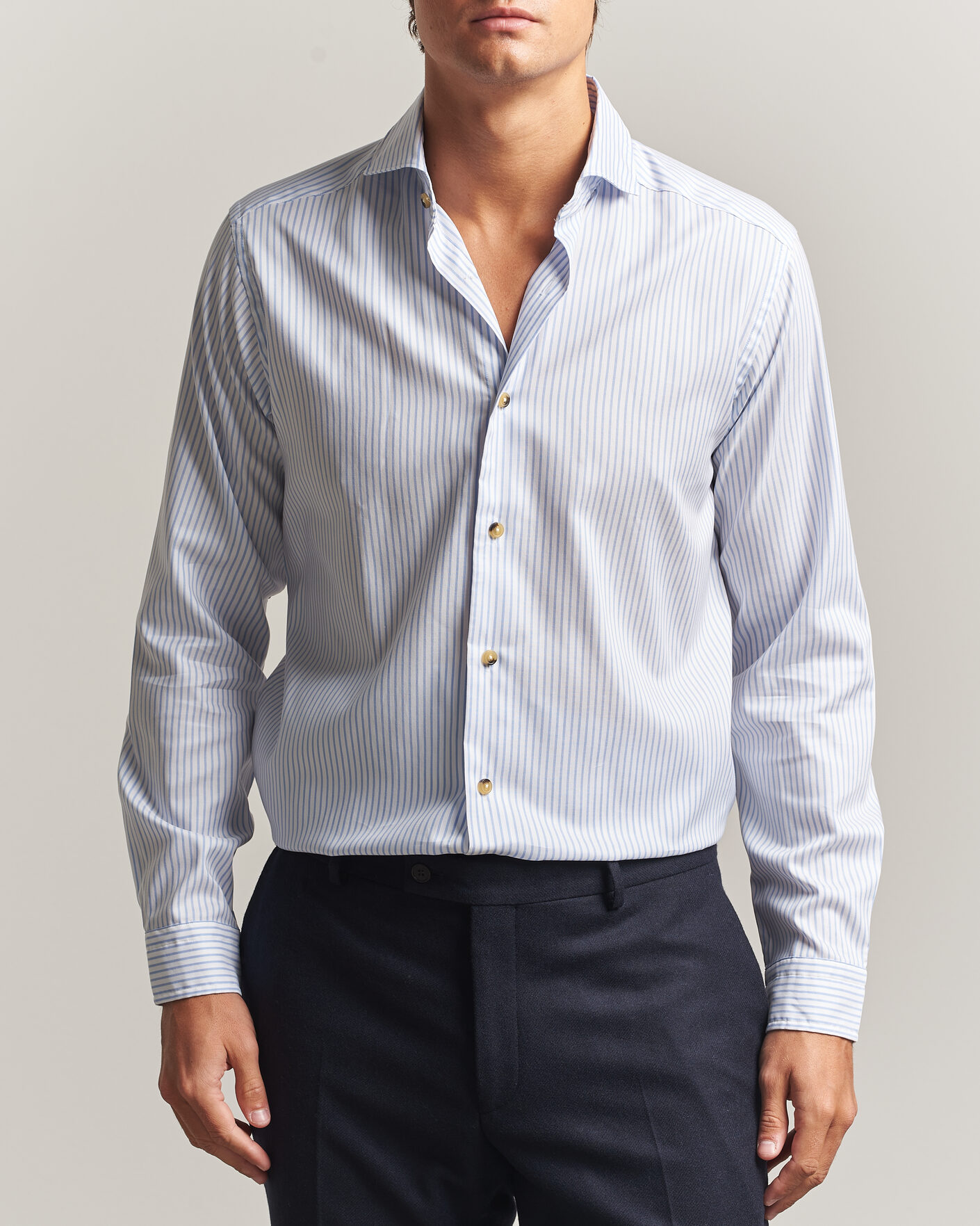 Heren | Overhemden | Eton | Casual Fit Signature Oxford Striped Shirt Light Blue