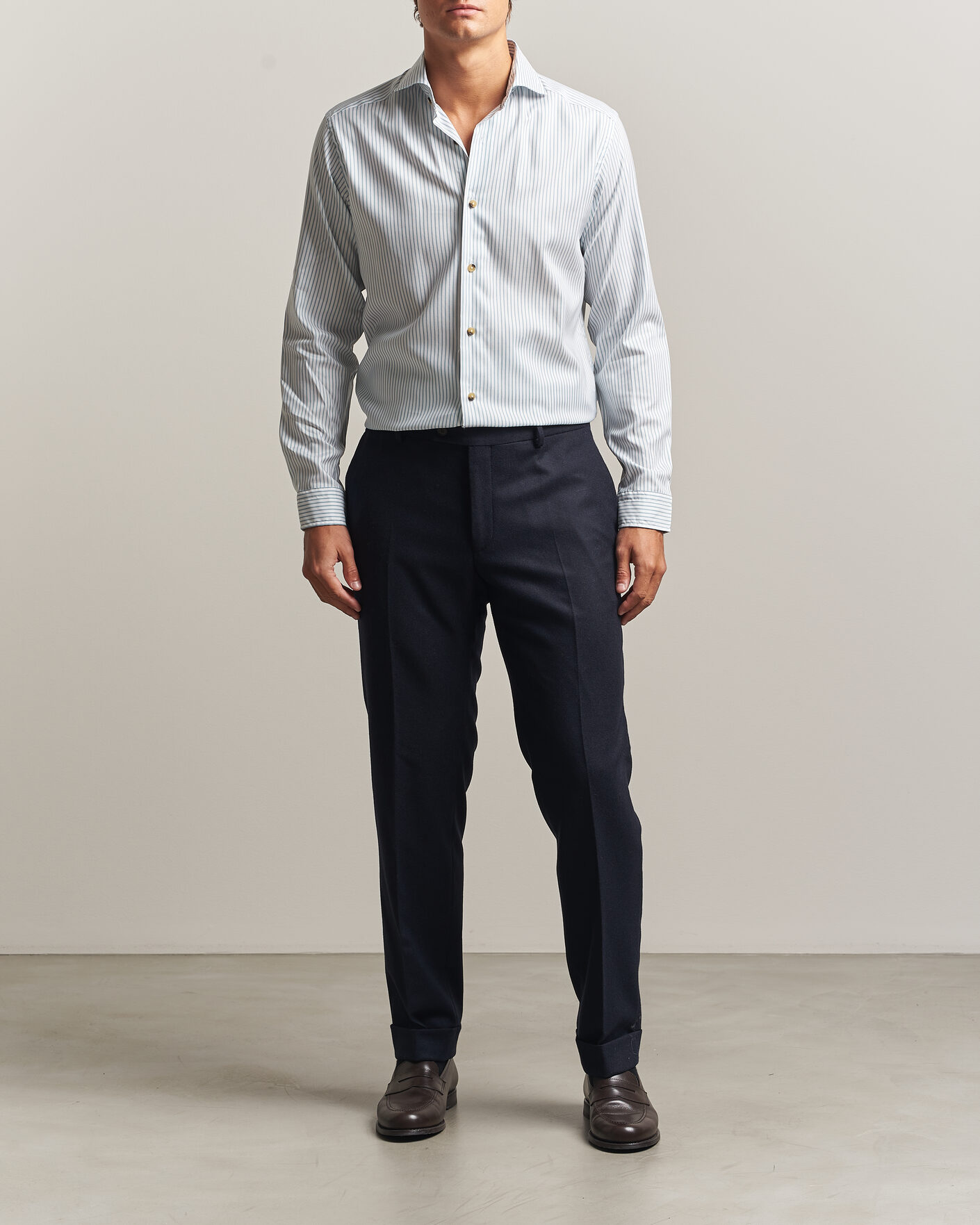 Heren | Overhemden | Eton | Casual Fit Signature Oxford Striped Shirt Mid Blue