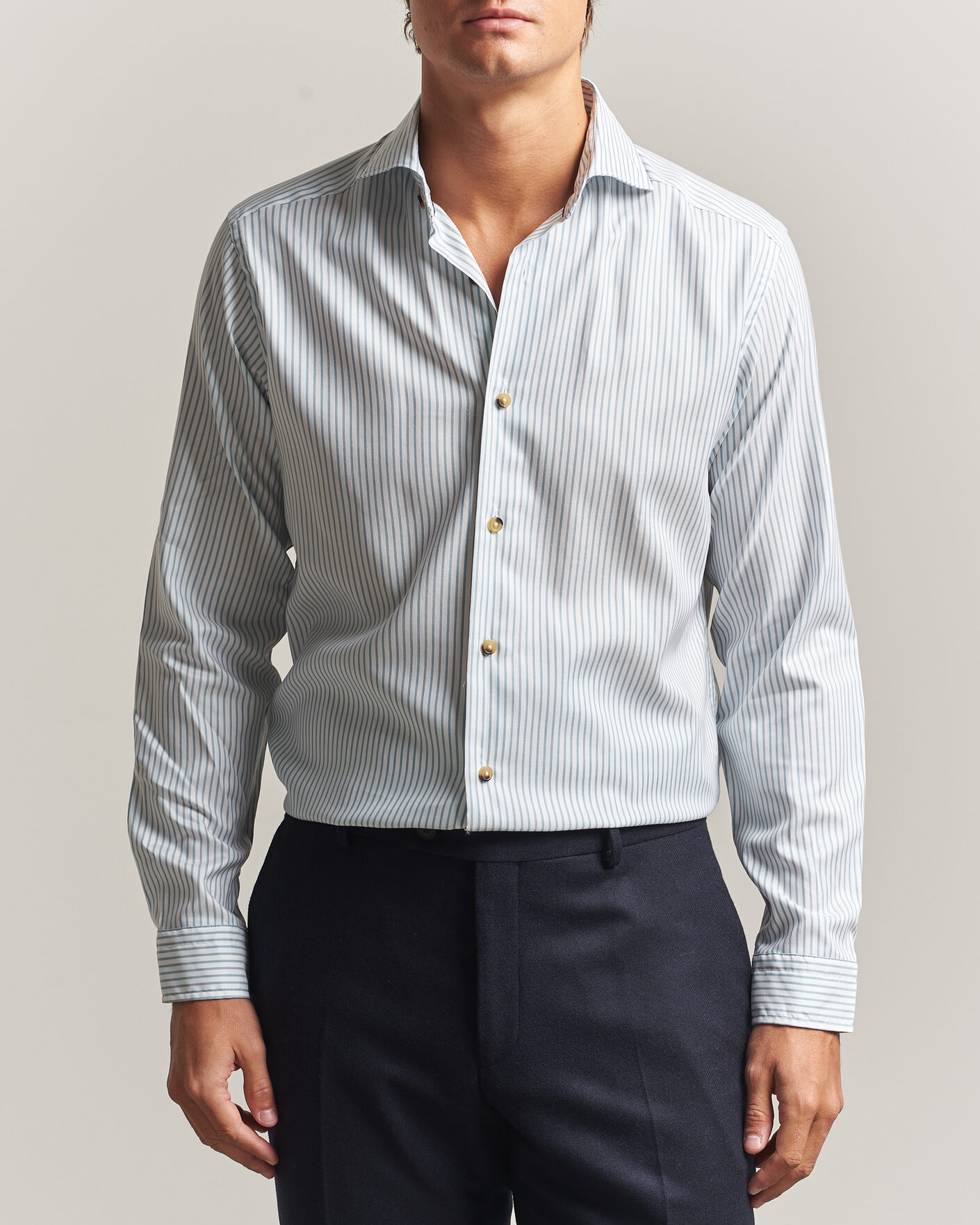 Heren | Overhemden | Eton | Casual Fit Signature Oxford Striped Shirt Mid Blue