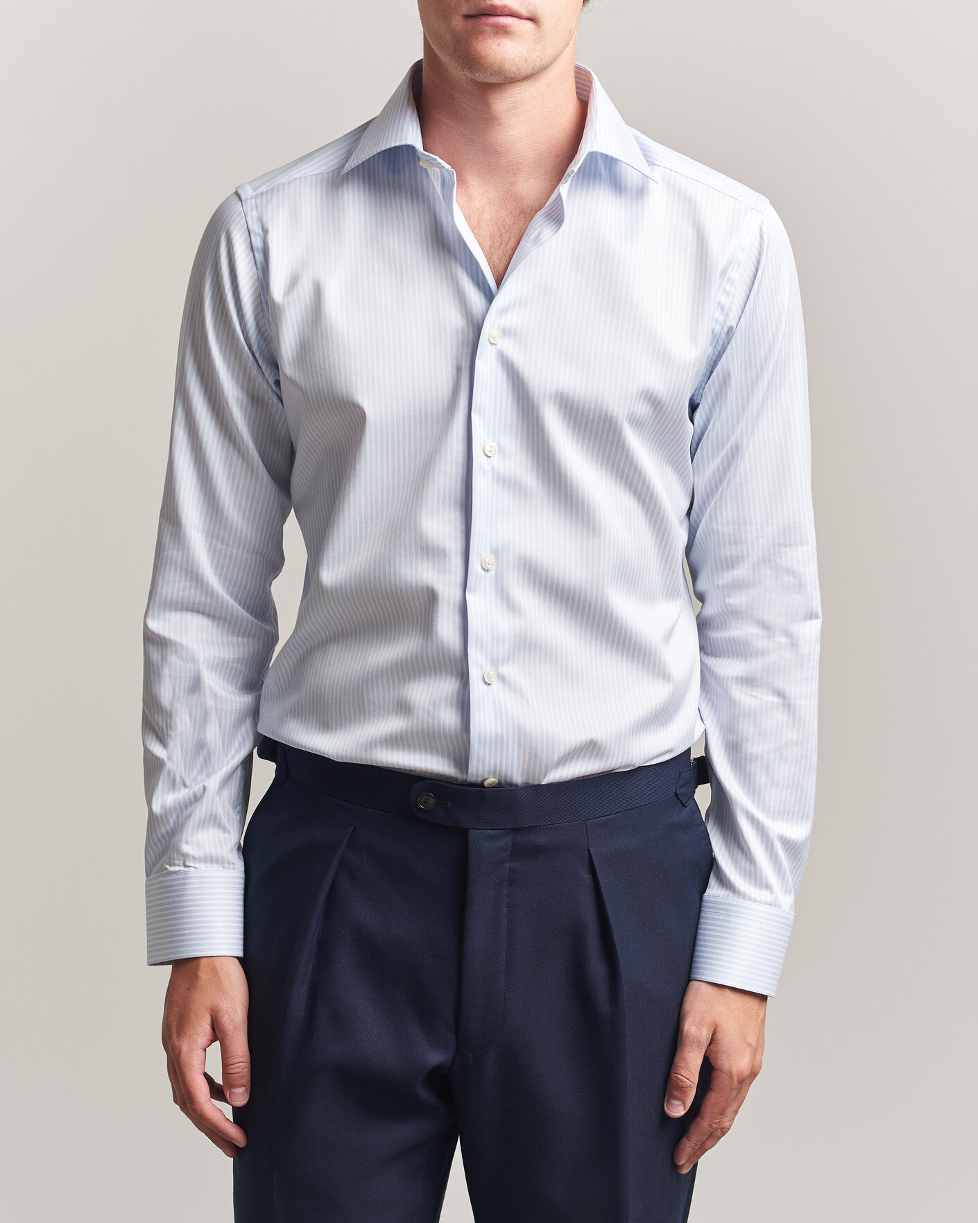Heren | Overhemden | Eton | Slim Fit Signature Twill Striped Shirt Light Blue