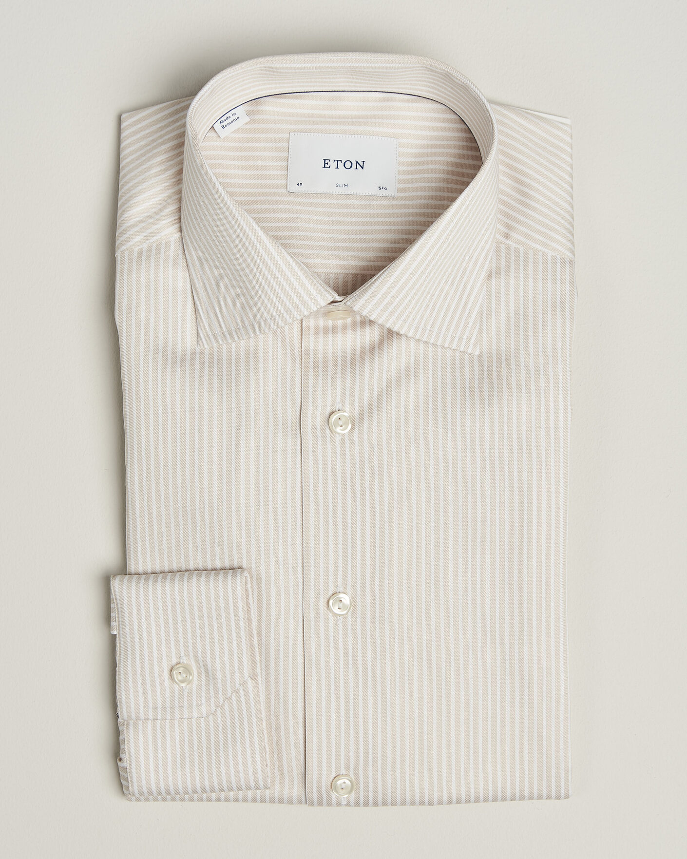 Heren | Overhemden | Eton | Slim Fit Signature Twill Striped Shirt Beige
