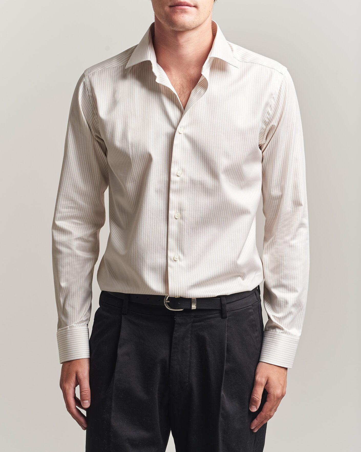 Heren | Overhemden | Eton | Slim Fit Signature Twill Striped Shirt Beige