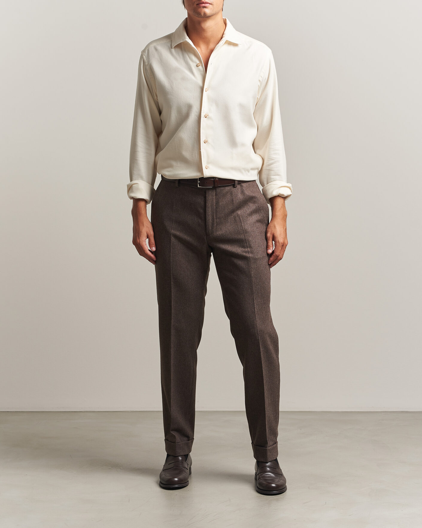Heren | Overhemden | Eton | Casual Fit One Piece Collar Flannel Shirt Off White
