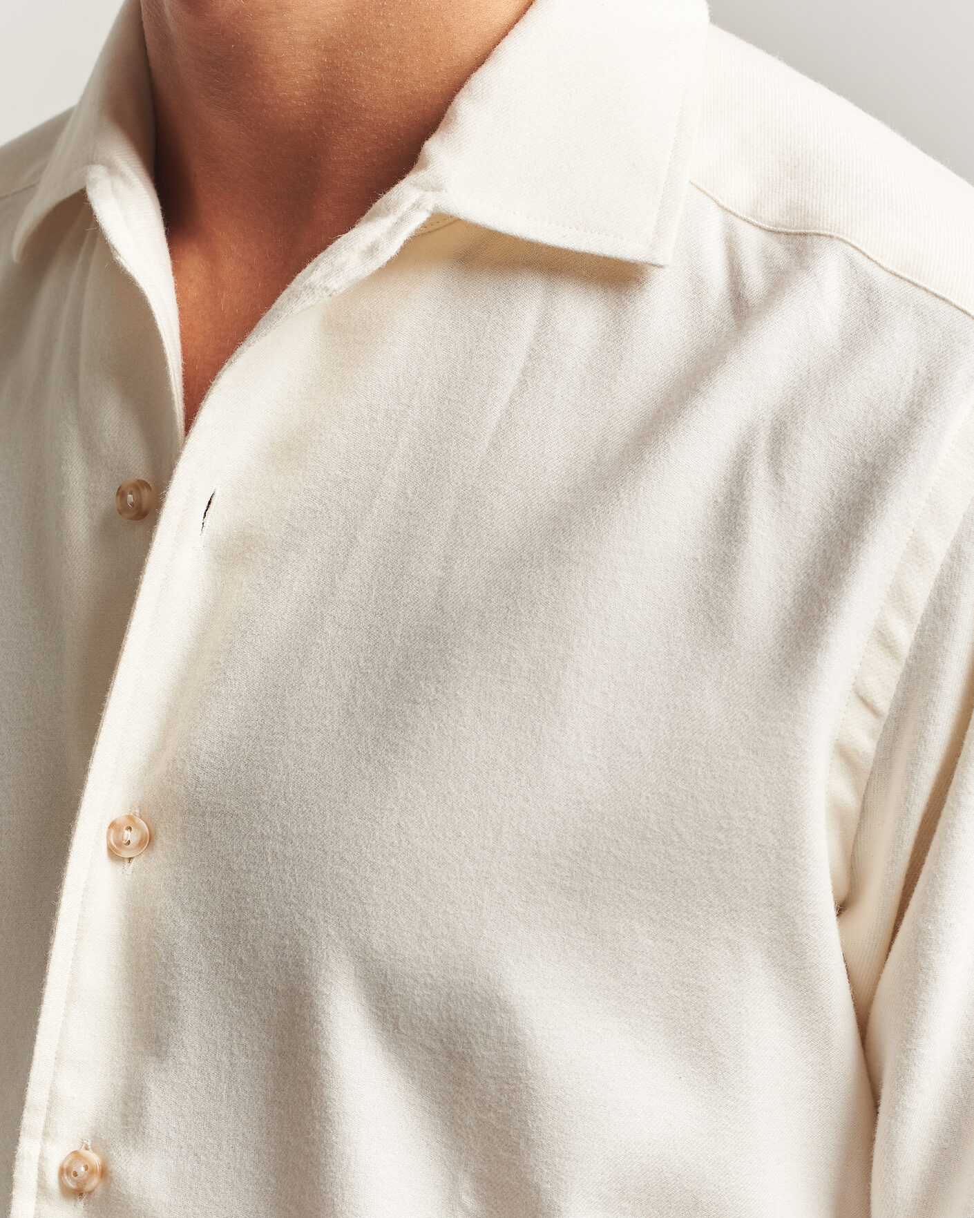 Heren | Overhemden | Eton | Casual Fit One Piece Collar Flannel Shirt Off White