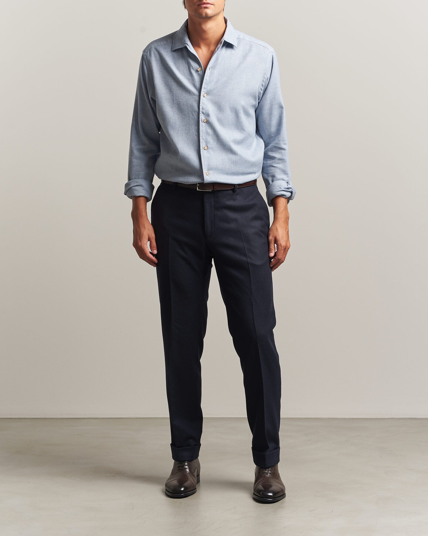 Heren | Overhemden | Eton | Casual Fit One Piece Collar Flannel Shirt Light Blue
