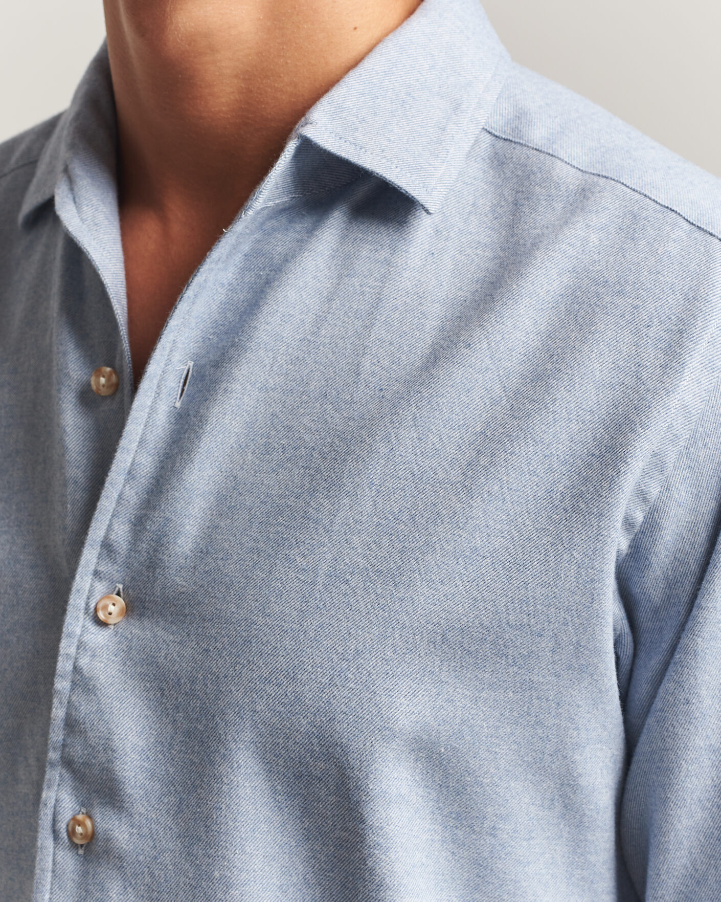 Heren | Overhemden | Eton | Casual Fit One Piece Collar Flannel Shirt Light Blue