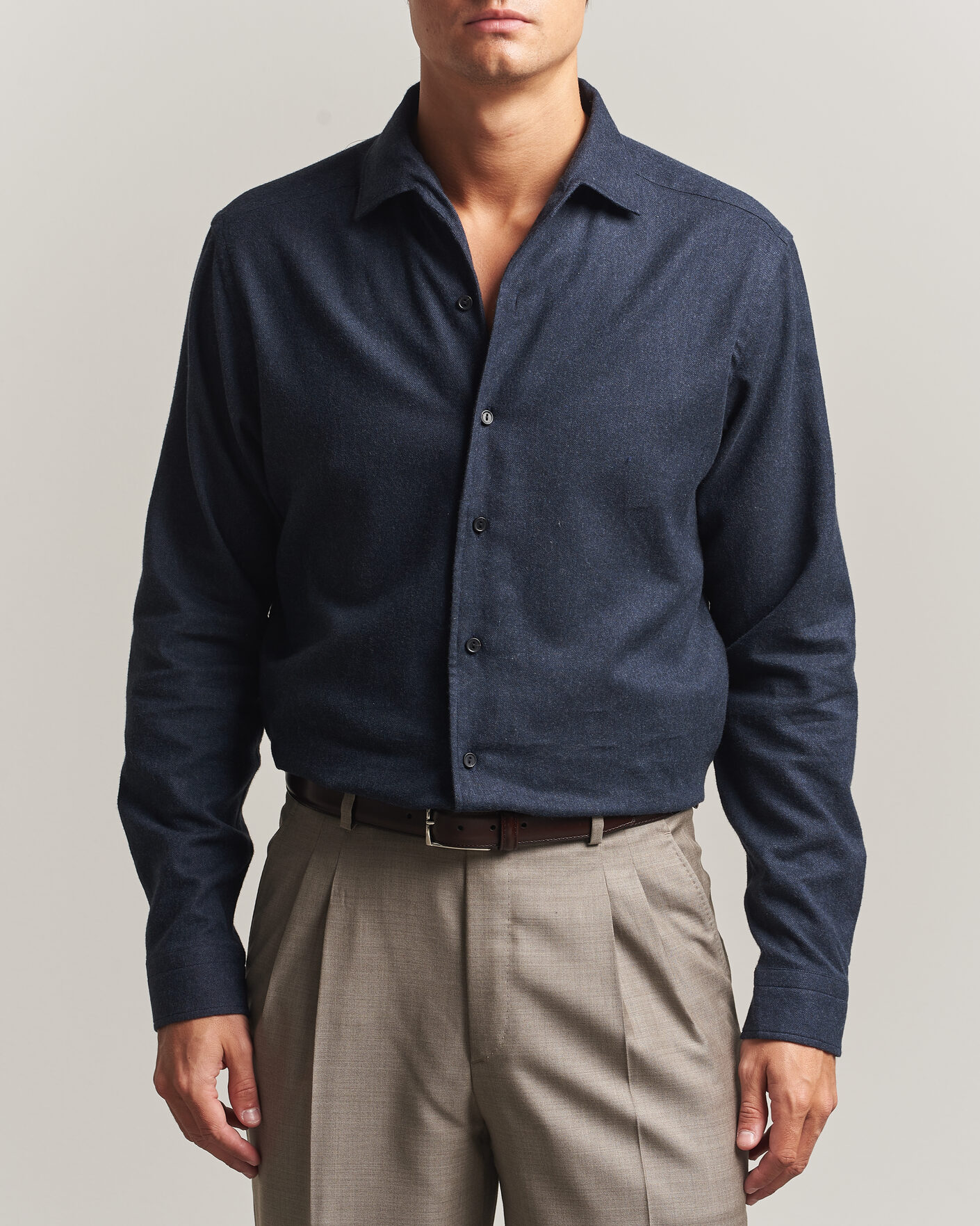 Heren | Overhemden | Eton | Casual Fit One Piece Collar Flannel Shirt Navy Blue