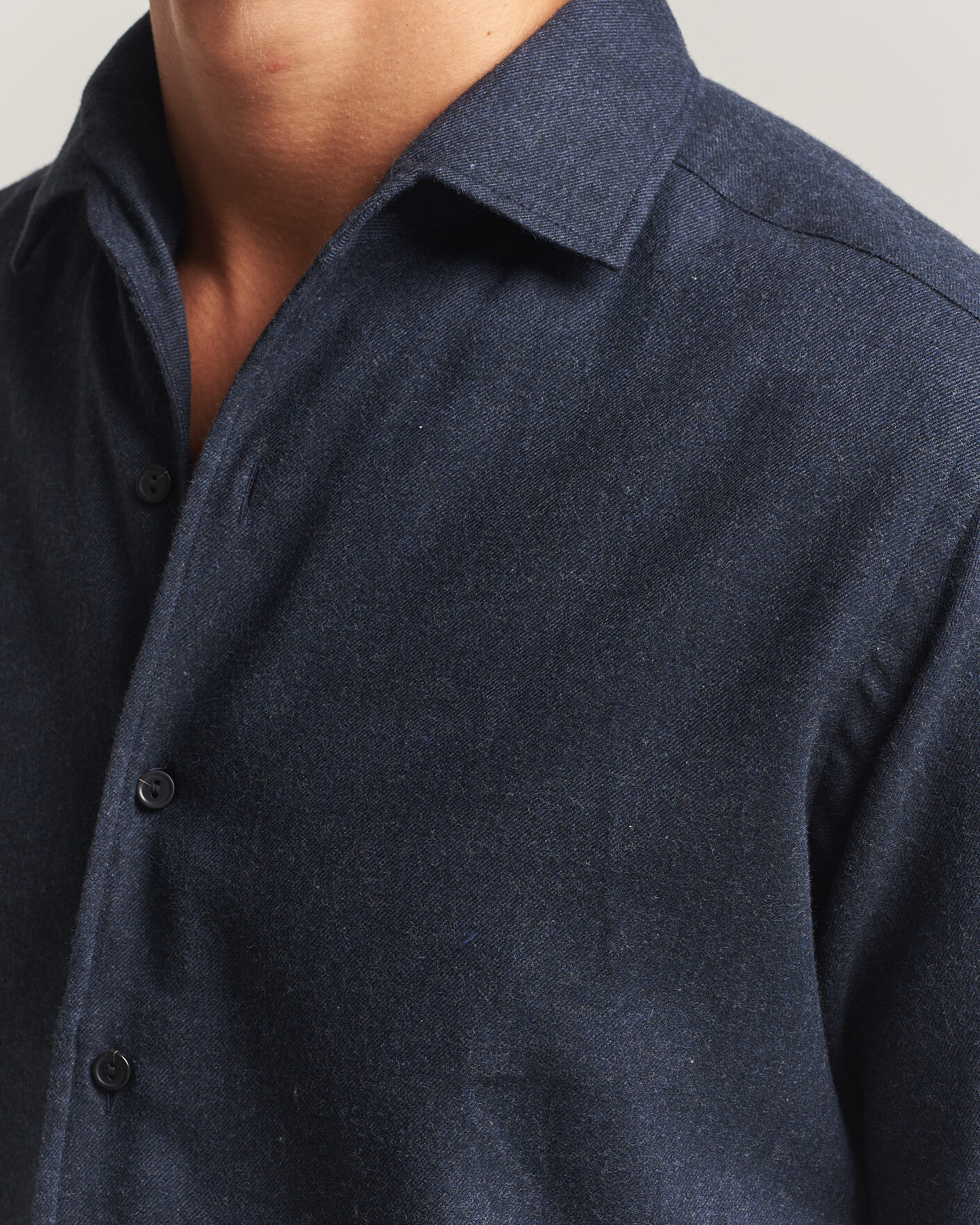 Heren | Overhemden | Eton | Casual Fit One Piece Collar Flannel Shirt Navy Blue