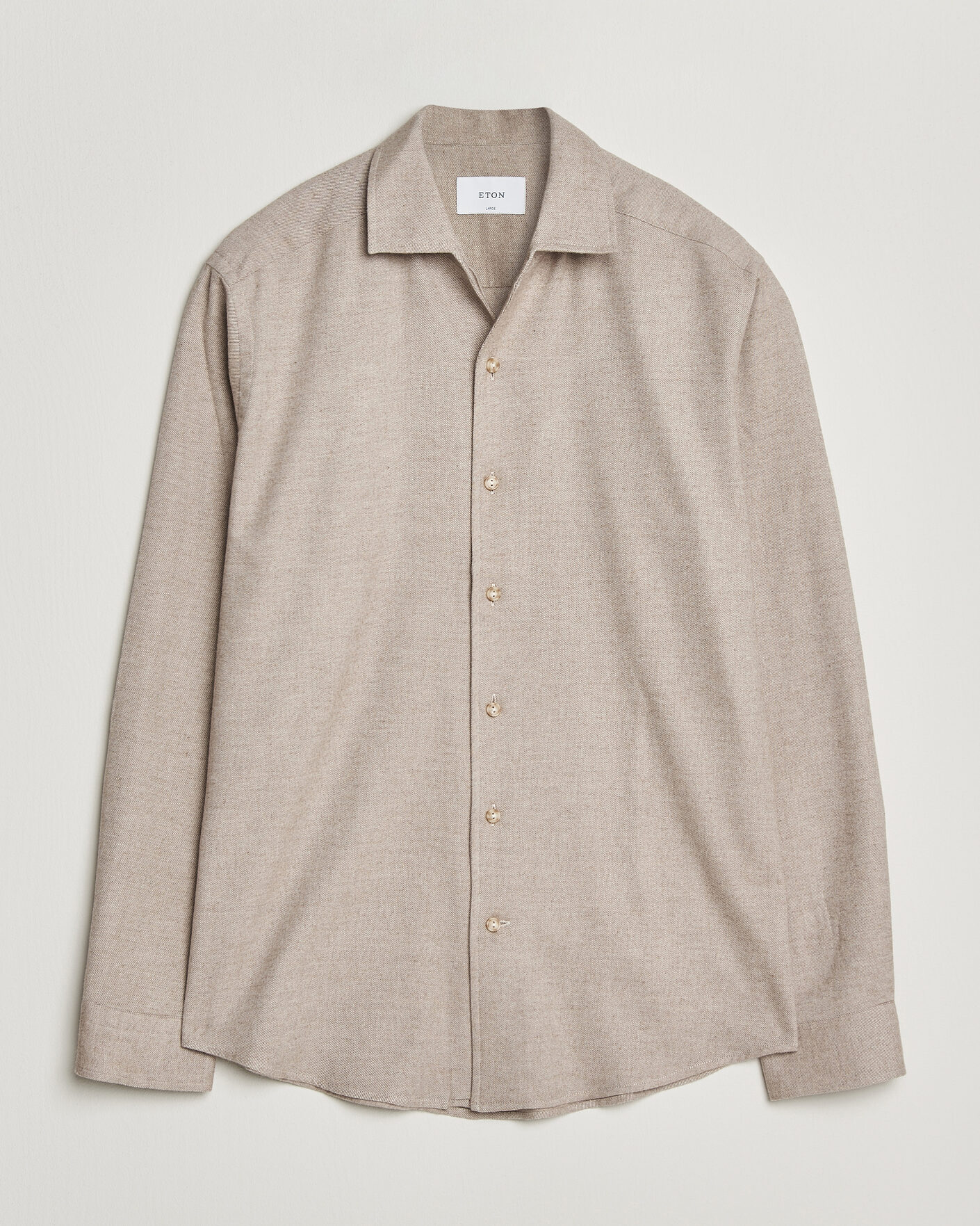 Heren | Overhemden | Eton | Casual Fit One Piece Collar Flannel Shirt Beige