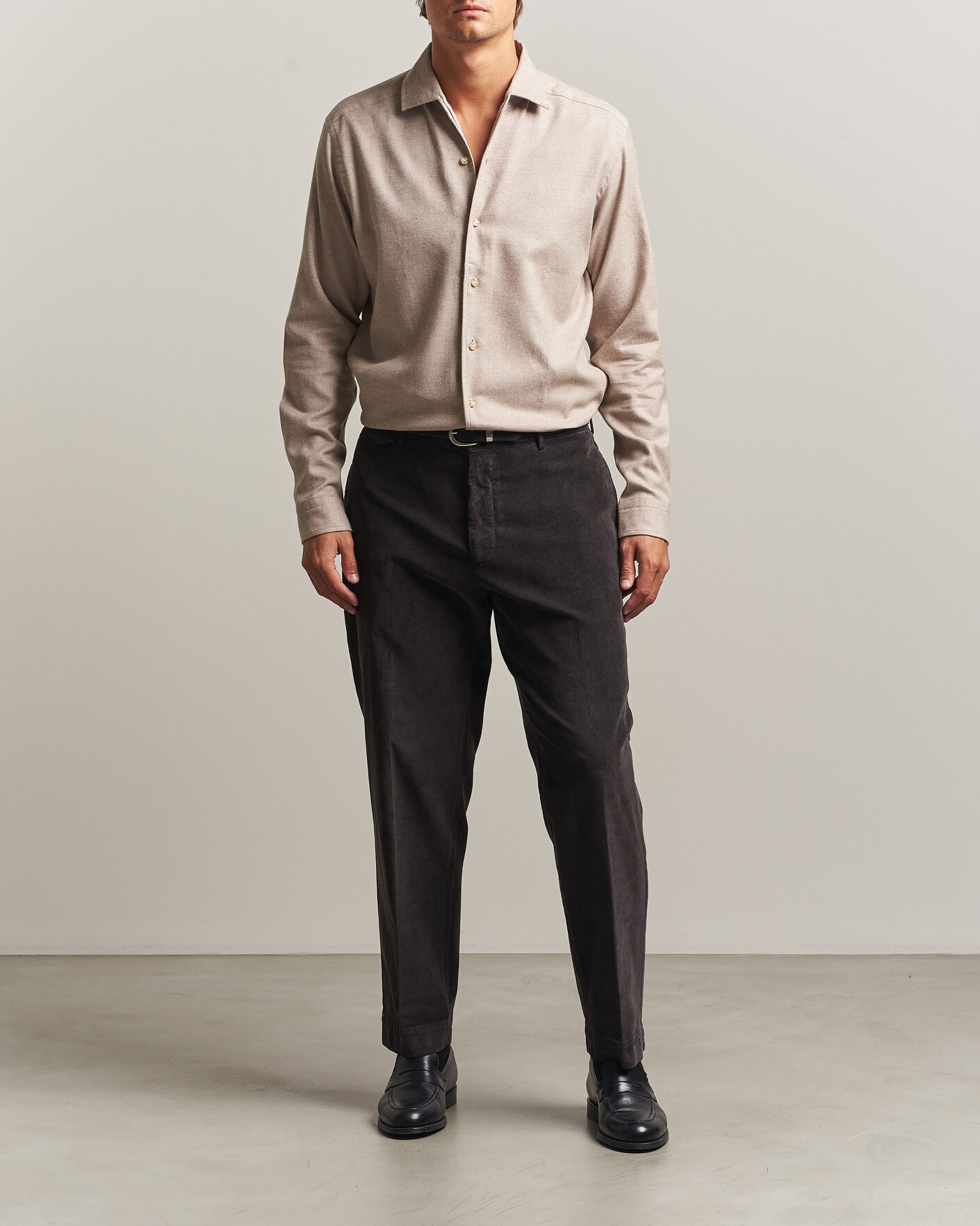 Heren | Overhemden | Eton | Casual Fit One Piece Collar Flannel Shirt Beige