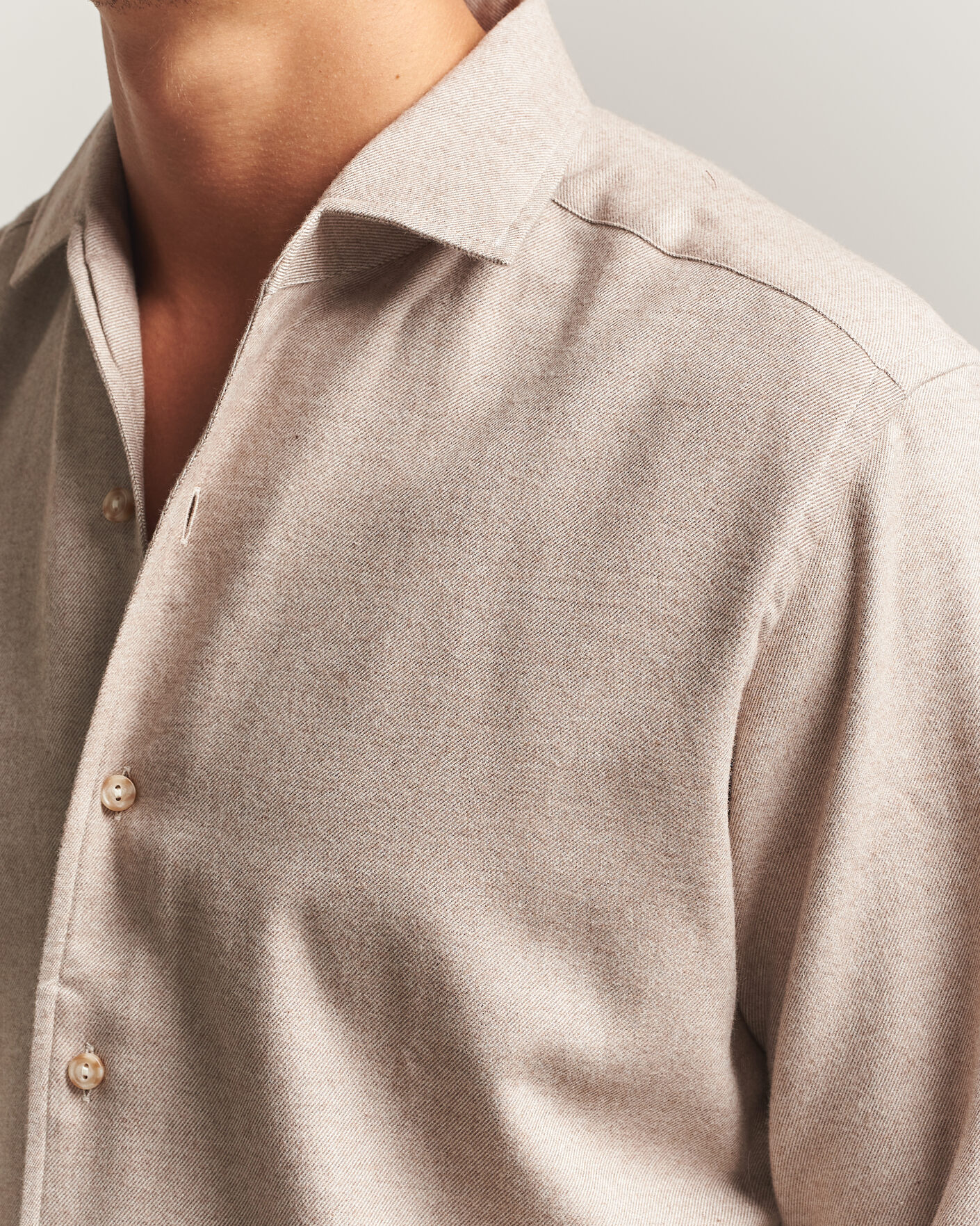 Heren | Overhemden | Eton | Casual Fit One Piece Collar Flannel Shirt Beige