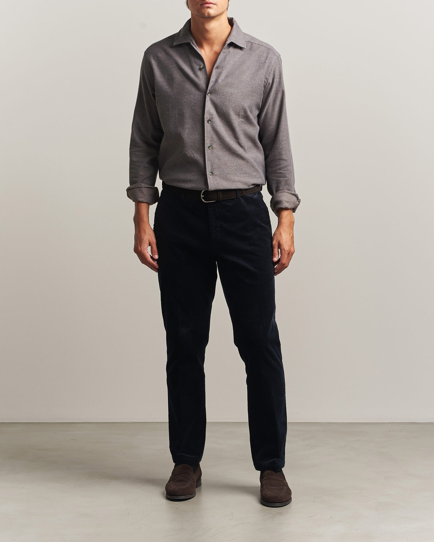 Heren | Overhemden | Eton | Casual Fit One Piece Collar Flannel Shirt Dark Brown