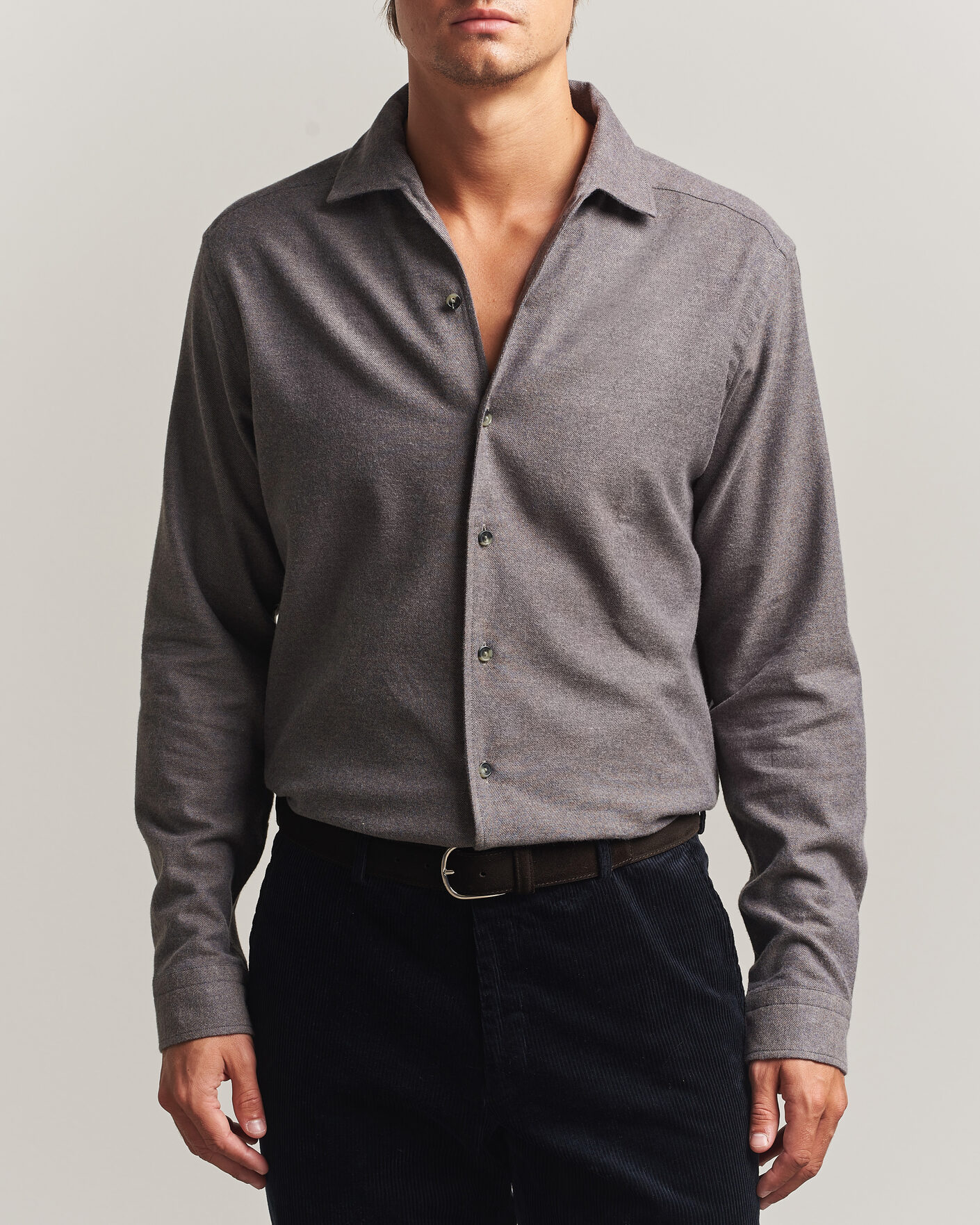 Heren | Overhemden | Eton | Casual Fit One Piece Collar Flannel Shirt Dark Brown
