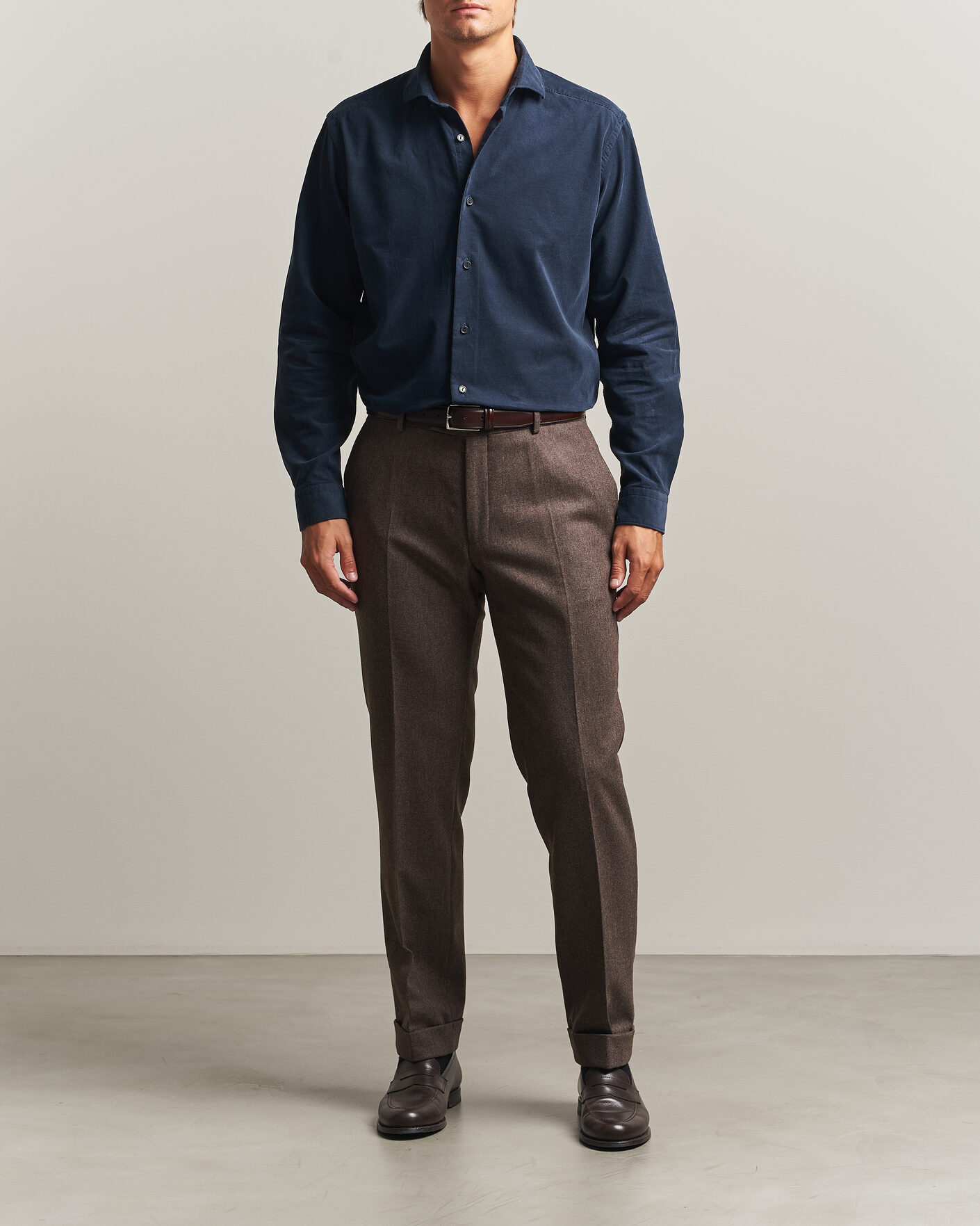Heren | Overhemden | Eton | Casual Fit Corduroy Shirt Navy Blue