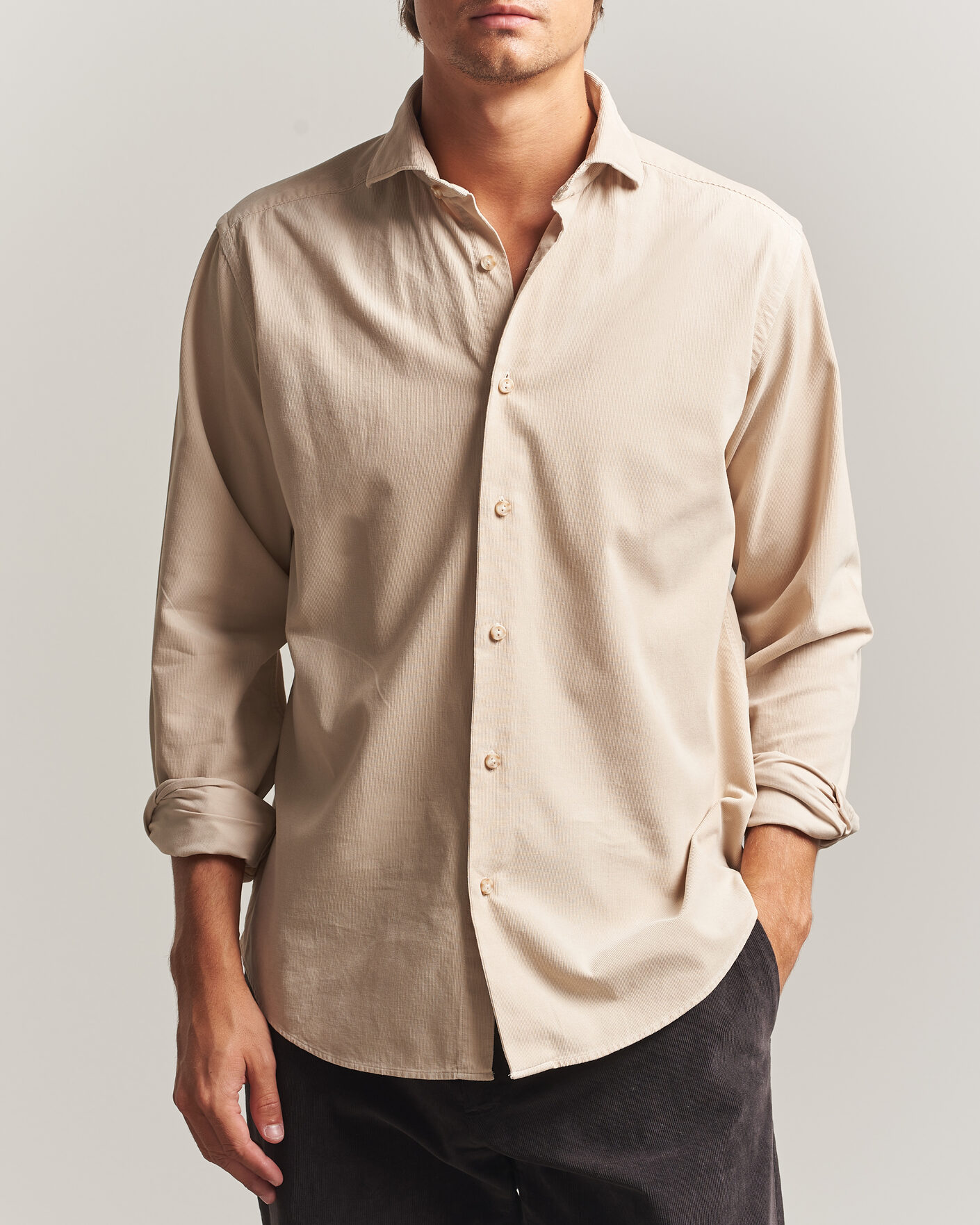 Heren | Overhemden | Eton | Casual Fit Corduroy Shirt Beige