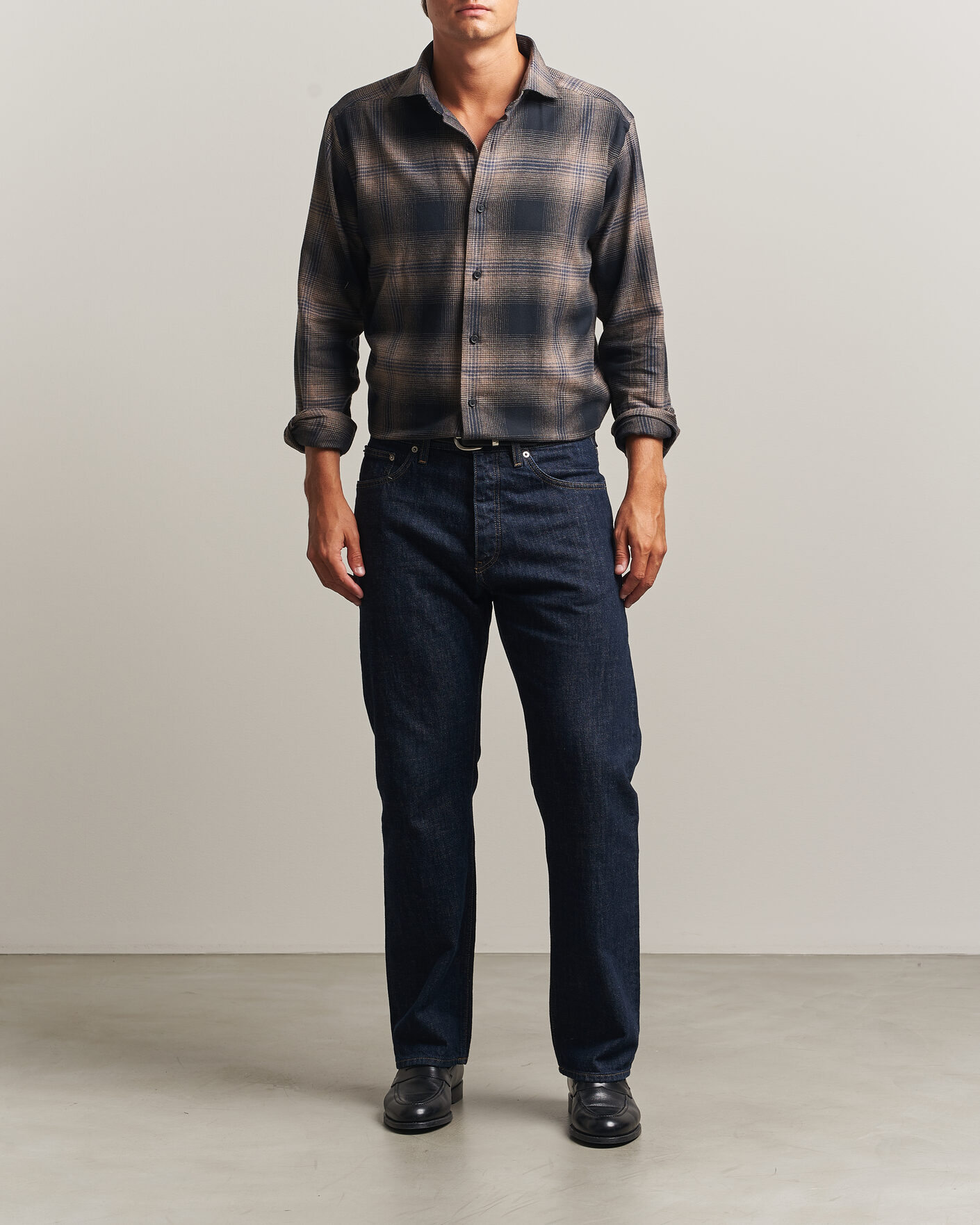 Heren | Overhemden | Eton | Casual Fit Checked Flannel Shirt Navy Blue