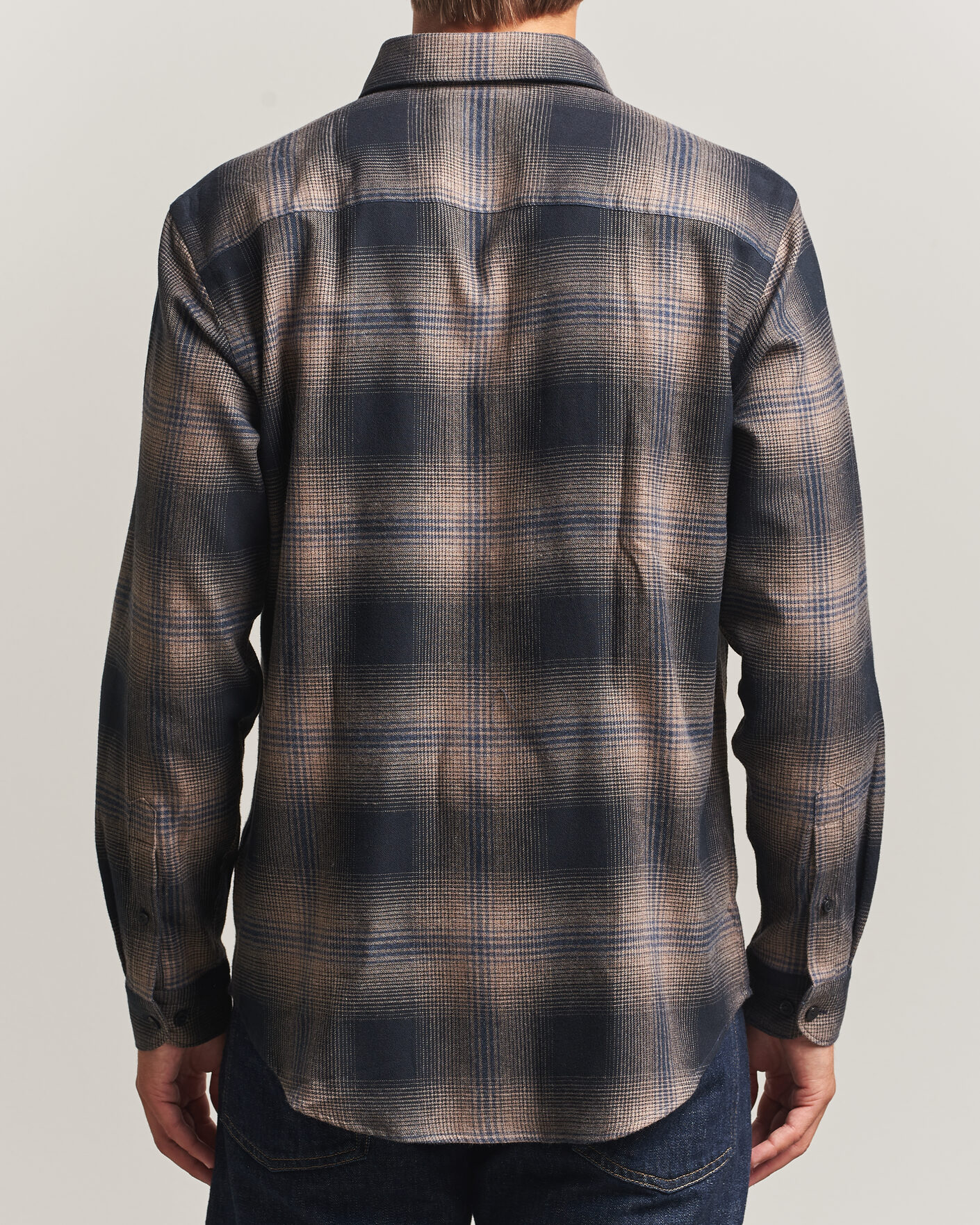 Heren | Overhemden | Eton | Casual Fit Checked Flannel Shirt Navy Blue