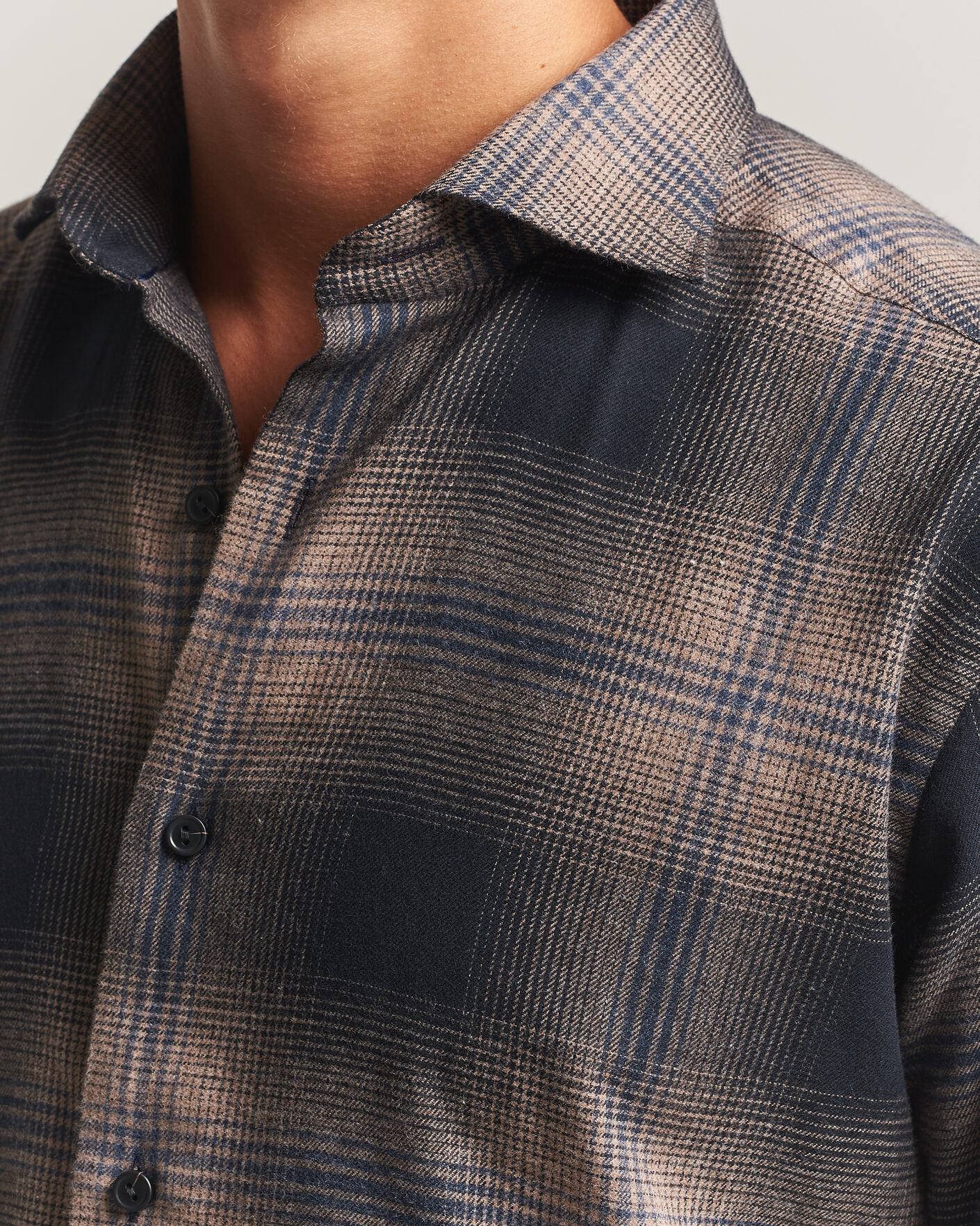 Heren | Overhemden | Eton | Casual Fit Checked Flannel Shirt Navy Blue