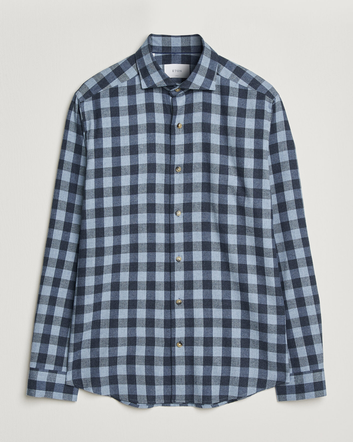 Heren | Overhemden | Eton | Casual Fit Checked Flannel Shirt Mid Blue