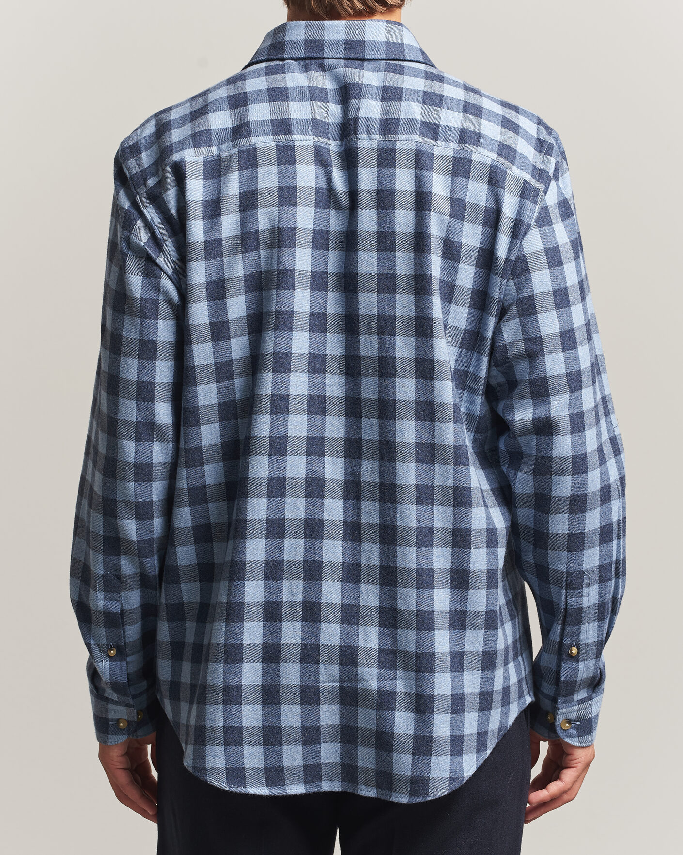 Heren | Overhemden | Eton | Casual Fit Checked Flannel Shirt Mid Blue