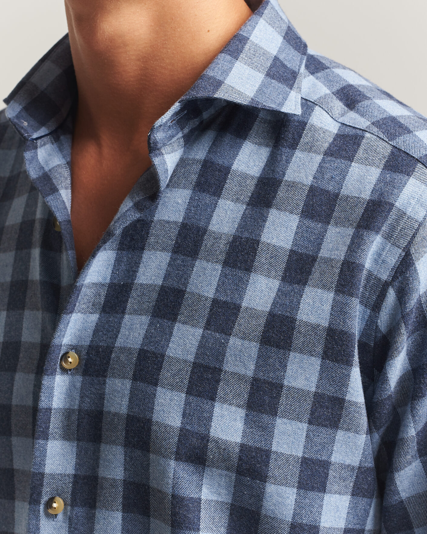 Heren | Overhemden | Eton | Casual Fit Checked Flannel Shirt Mid Blue