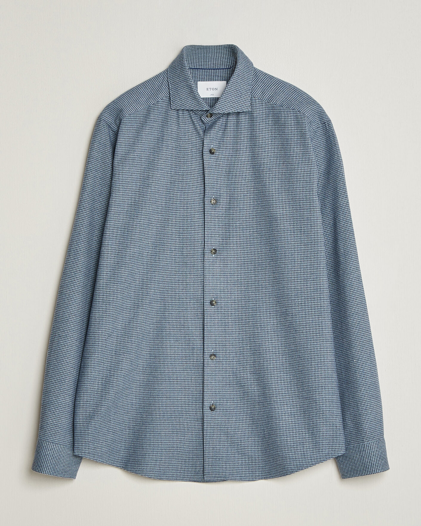 Heren | Overhemden | Eton | Casual Fit Houndstooth Flannel Shirt Mid Blue