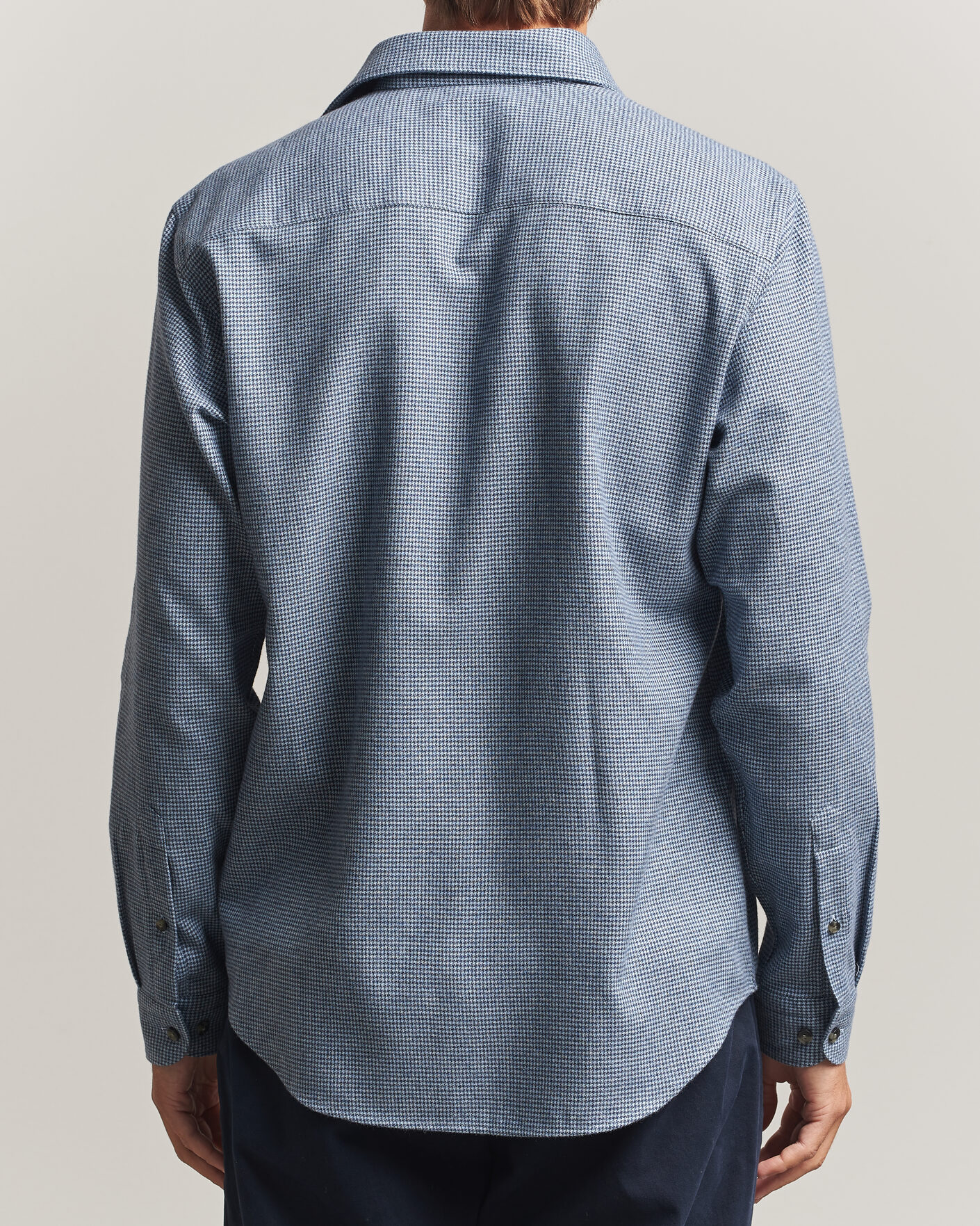 Heren | Overhemden | Eton | Casual Fit Houndstooth Flannel Shirt Mid Blue
