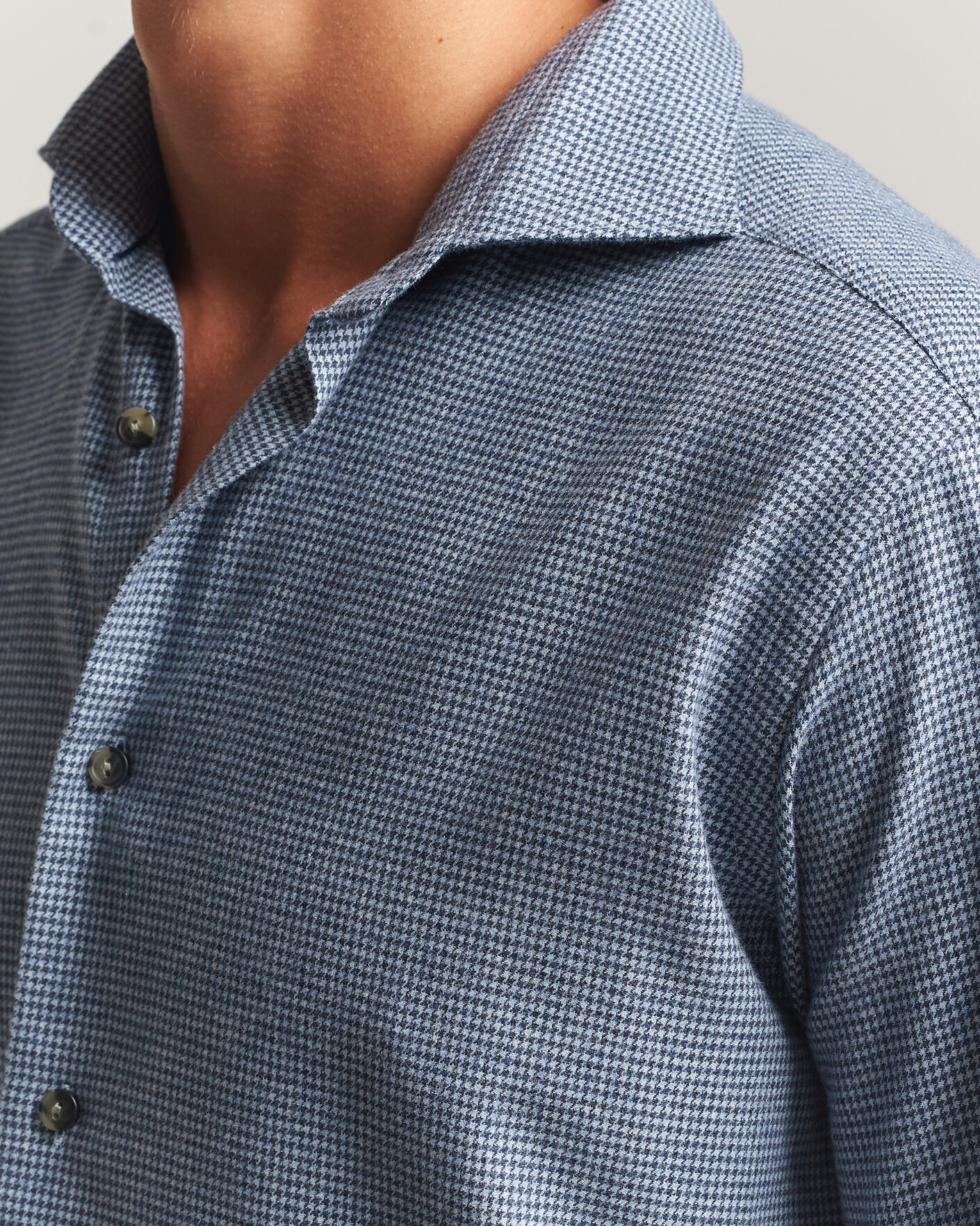 Heren | Overhemden | Eton | Casual Fit Houndstooth Flannel Shirt Mid Blue